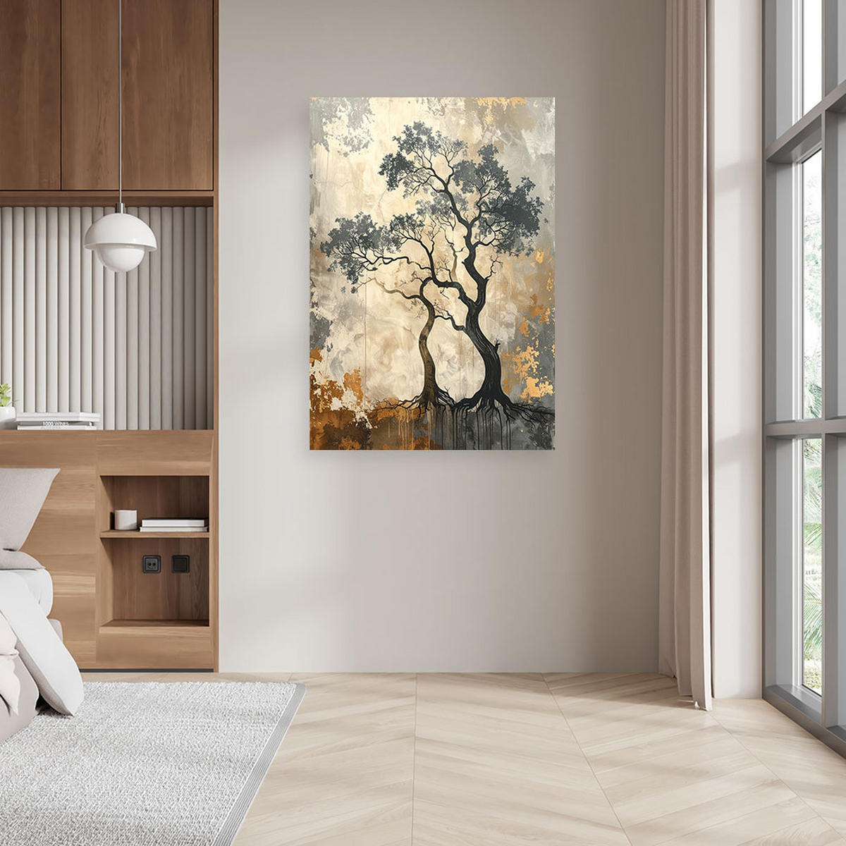 LEINWANDBILDER, Grunge Baum Abstrakt in Beige und Gold - Beige, Textil (20/30cm) - Feeby