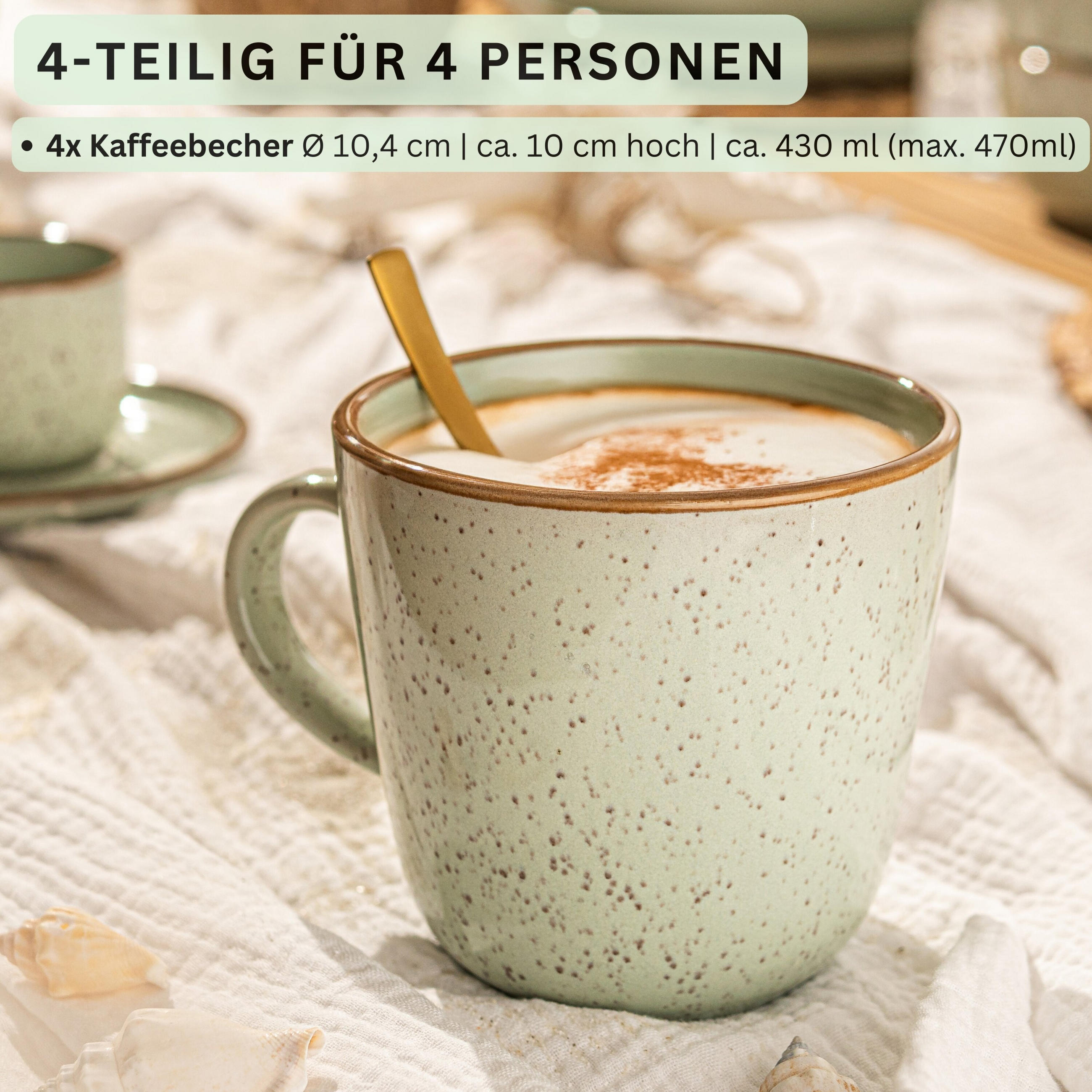 KAFFEEBECHER SET RIO MINZE- 4 teilig aus Steingut - Grün, Keramik (0.43L) - Sänger