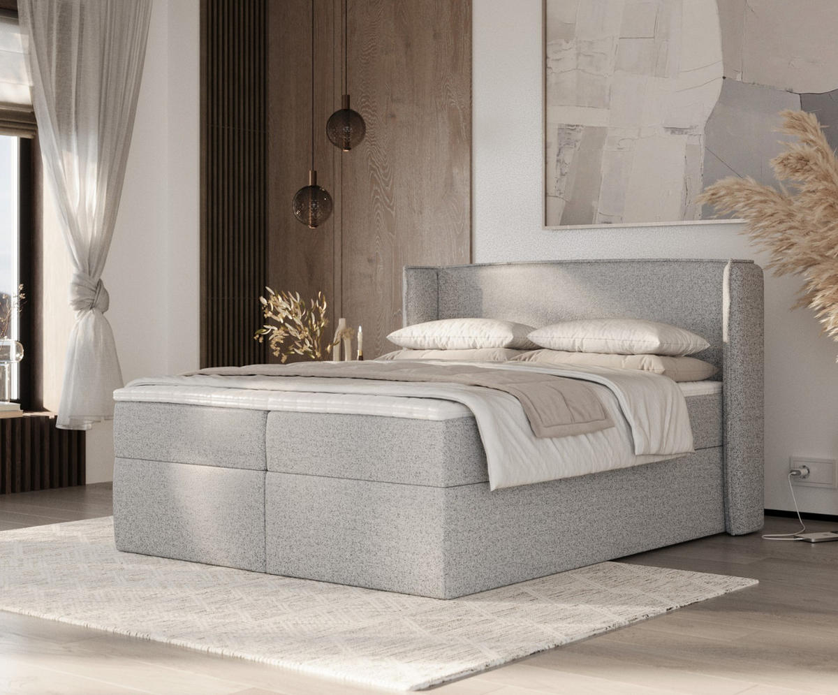 BOXBETT Viva 140/200 cm Grau im Riva Stoff - Schwarz/Grau, Holz/Holzwerkstoff (140/200cm) - AltaBeds