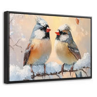 LEINWAND Bilder mit Rahmen - Vögel - Zweig - Winter - Schnee - 30x20 - Pastellblau, Textil (30/20cm) - MuchoWow