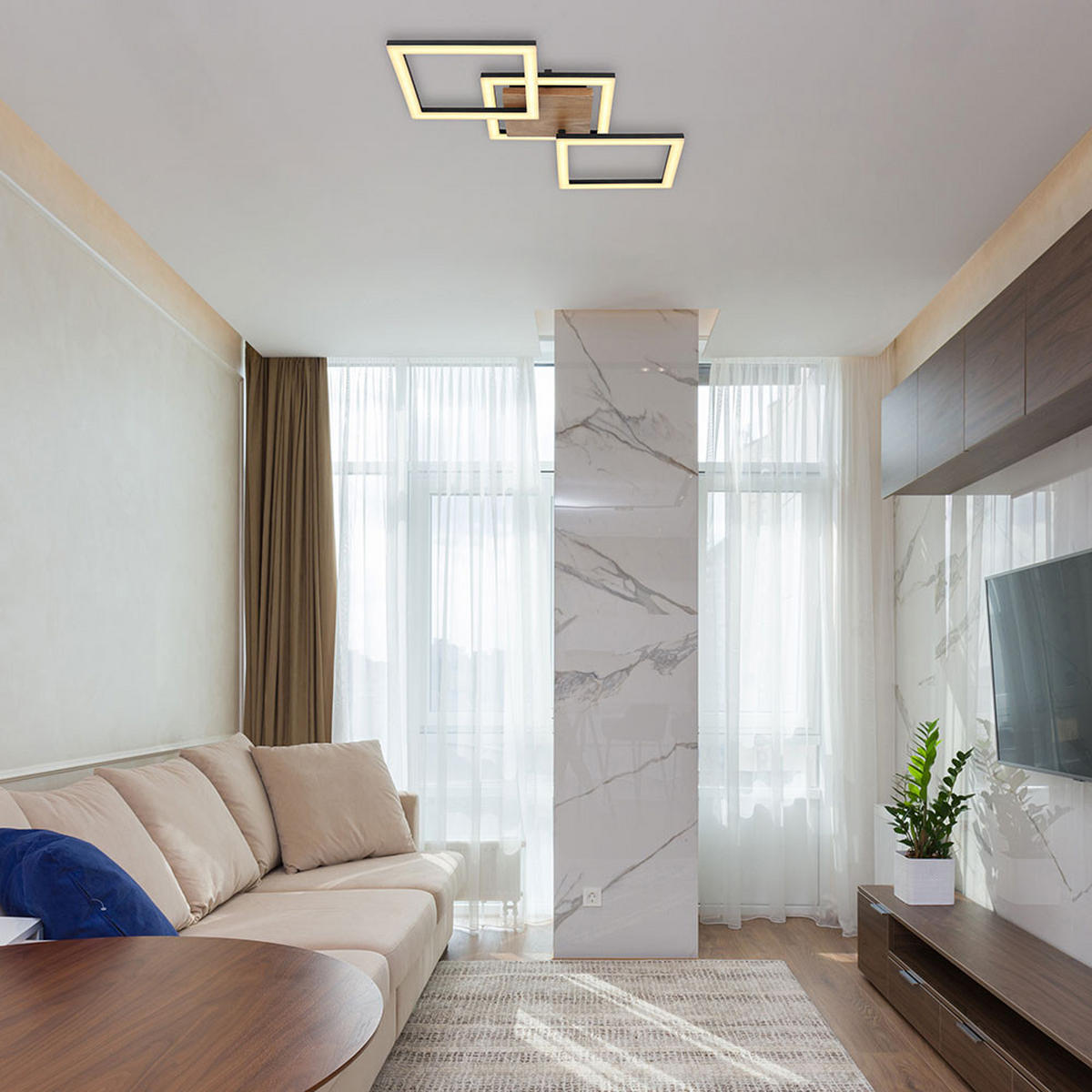 LED DECKENLEUCHTE KERRY Holz dunkelbraun schwarz - Braun, Holz (66/31/7.5cm) - Globo Lighting