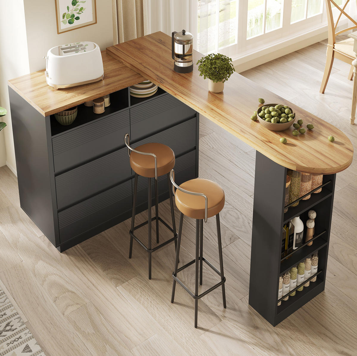 BARTISCH ausziehbar 137-215 x 39 x 102,3 cm MDF Schwarz mit 6 Schubladen - Schwarz, Holzwerkstoff (39/102.3/215cm) - Meubliv