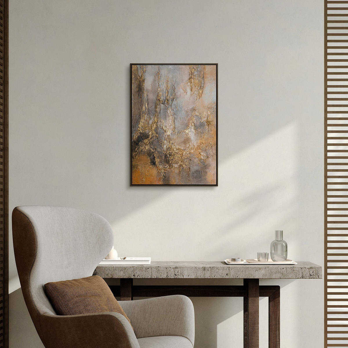 GEMÄLDE Goldener Schleier Schattenfugenrahmen Grau 70x50 cm - Grau, Holz (70/50cm) - YS-art gallery