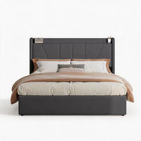POLSTERBETT 160x200 cm mit USB Und Type-C, Doppelbett mit Bettkasten 160x200, Stauraum, Grau Leinenstoff - Grau, Textil/Metall (160/200cm) - GENKI LIVING