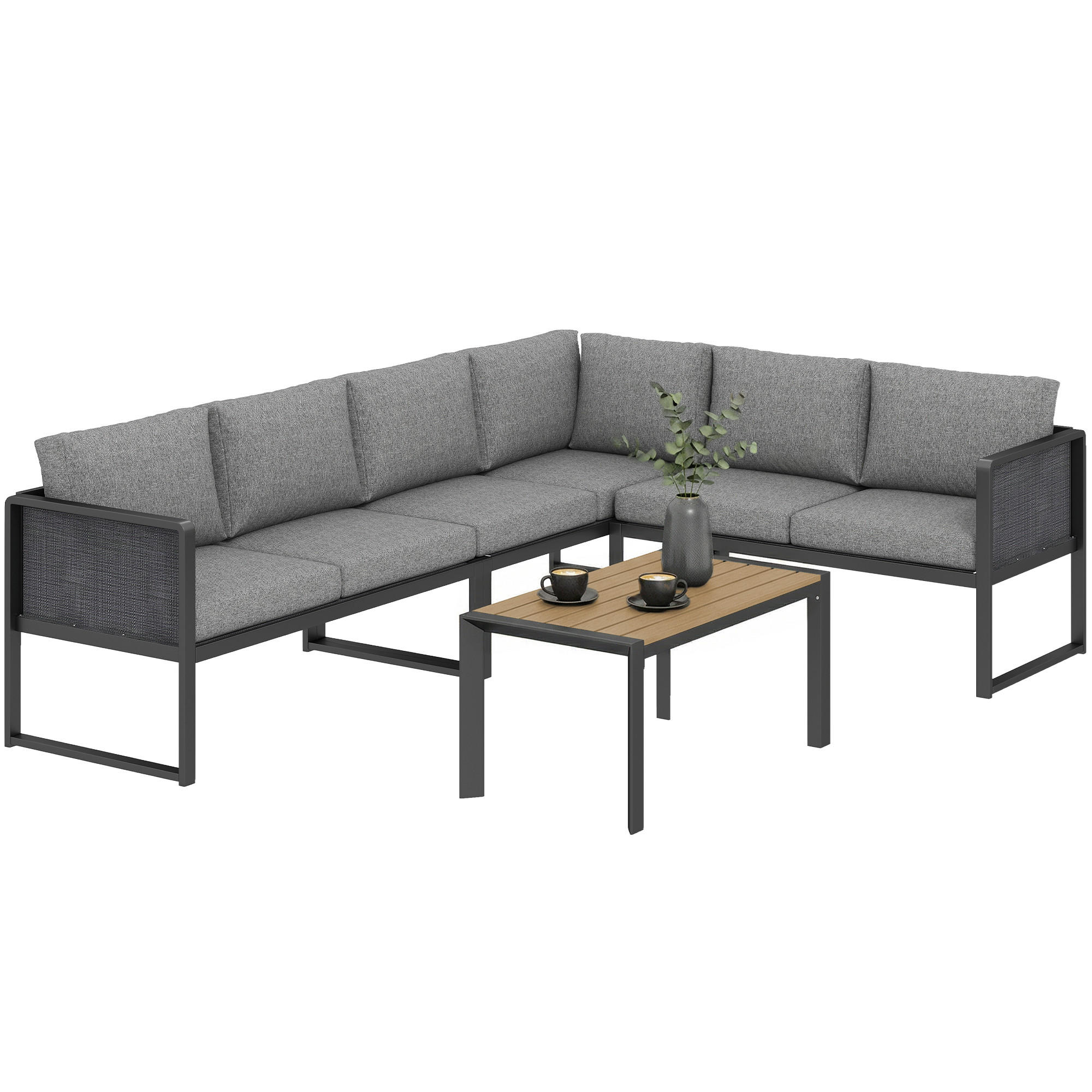 GARTENMÖBELSET DE-13529 6-sitzig mit 3 Sofas & Tisch Dunkelgrau - Hellgrau, Metall - ComfortXL