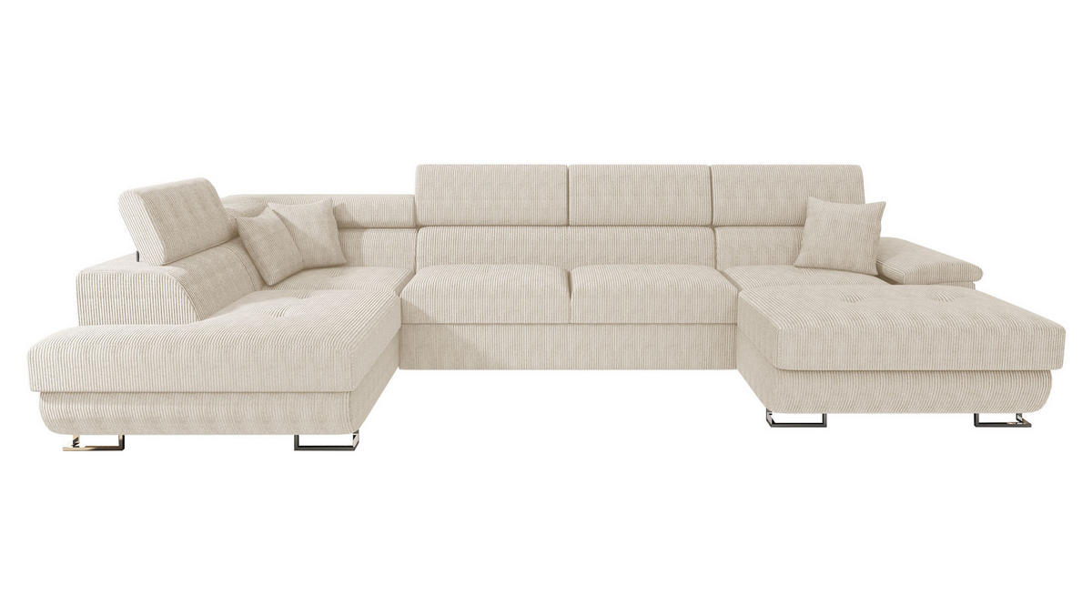 WOHNLANDSCHAFT Cotere Bis Cord, Seite: Links - Beige, Holz (345/91/202cm) - MIRJAN24