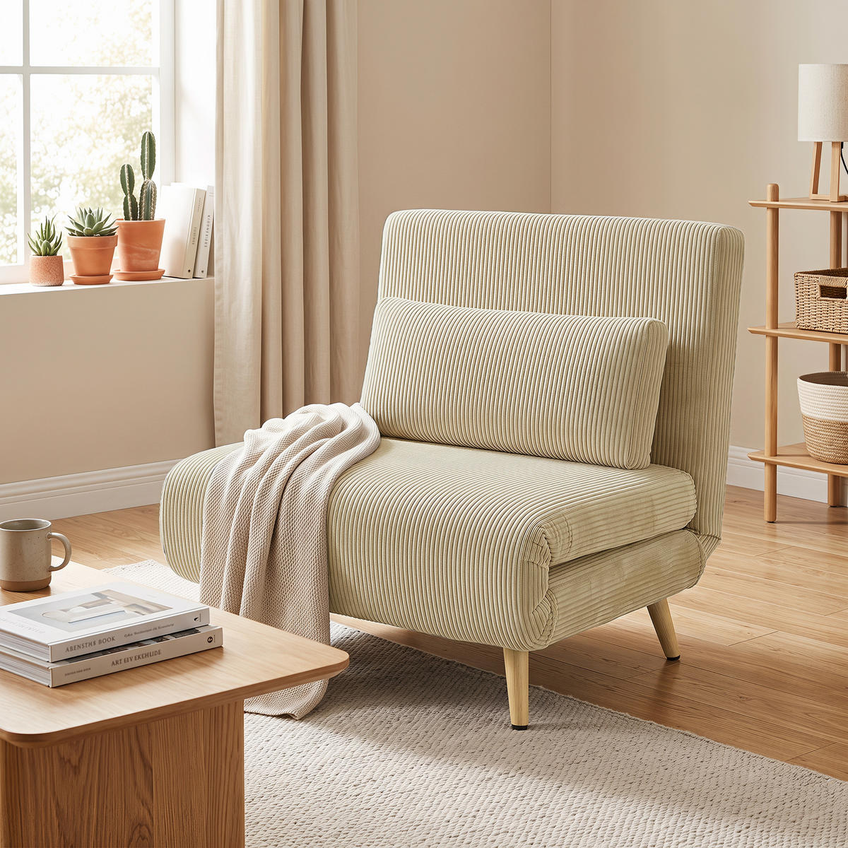 BÄDDFÅTÖLJ i polyester, beige - Beige/Brun, Textil/Metall (75/84/90cm) - HOMCOM