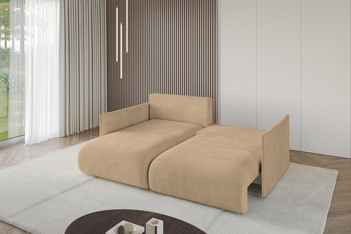 ECKSOFA Ottomane links ONESK-L 216x177x72 Beige Velours - Beige, Holzwerkstoff/Kunststoff (216/177cm) - ALTDECOR