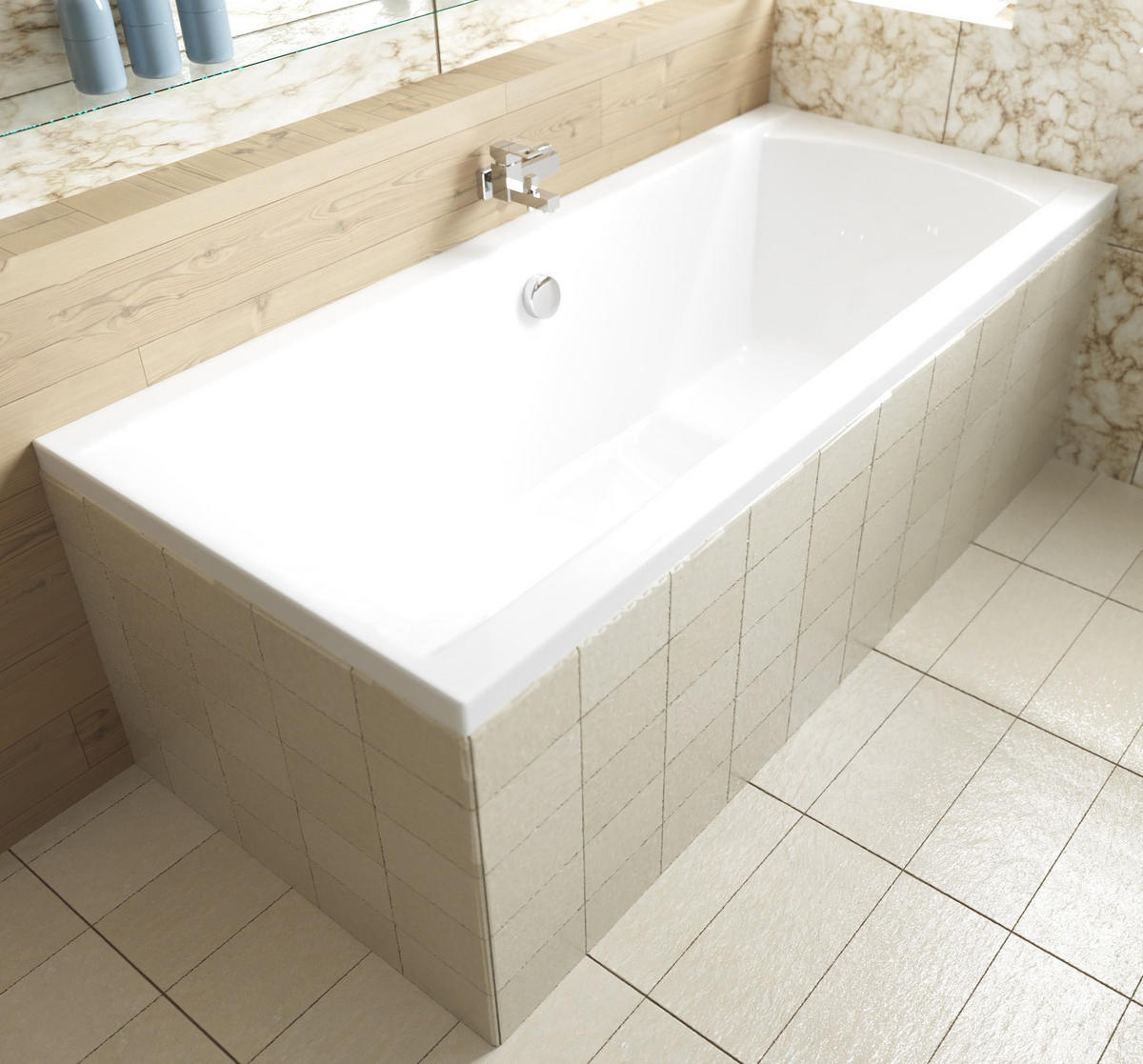 BADEWANNE Rechteck INES 160/75 mit Träger Ablauf Füße - Weiß, Kunststoff (75/56/160cm) - bad land
