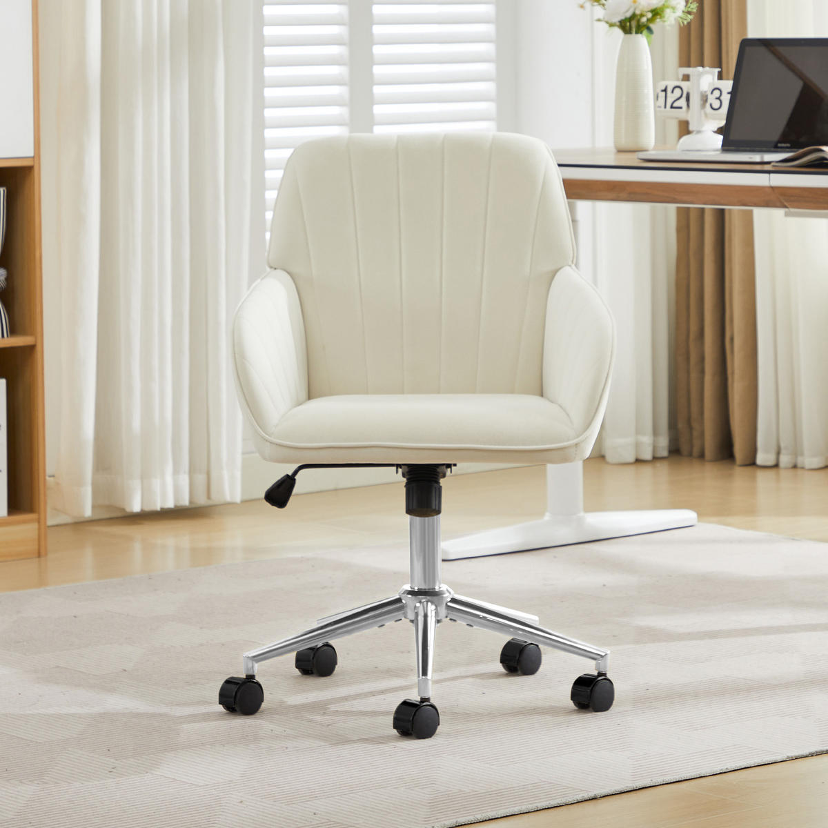 DREHSTUHL DE-41009 mit Rückenlehne höhenverstellbar Weiß - Weiß, Metall (60/97/60cm) - ComfortXL
