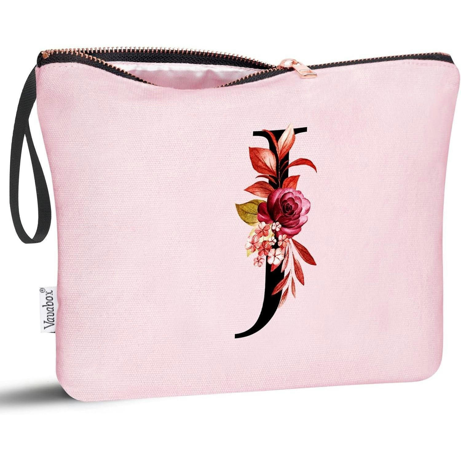 KULTURBEUTEL mit Initial J und Blumenprint Pink - Rosa, Textil (5/16/24cm)