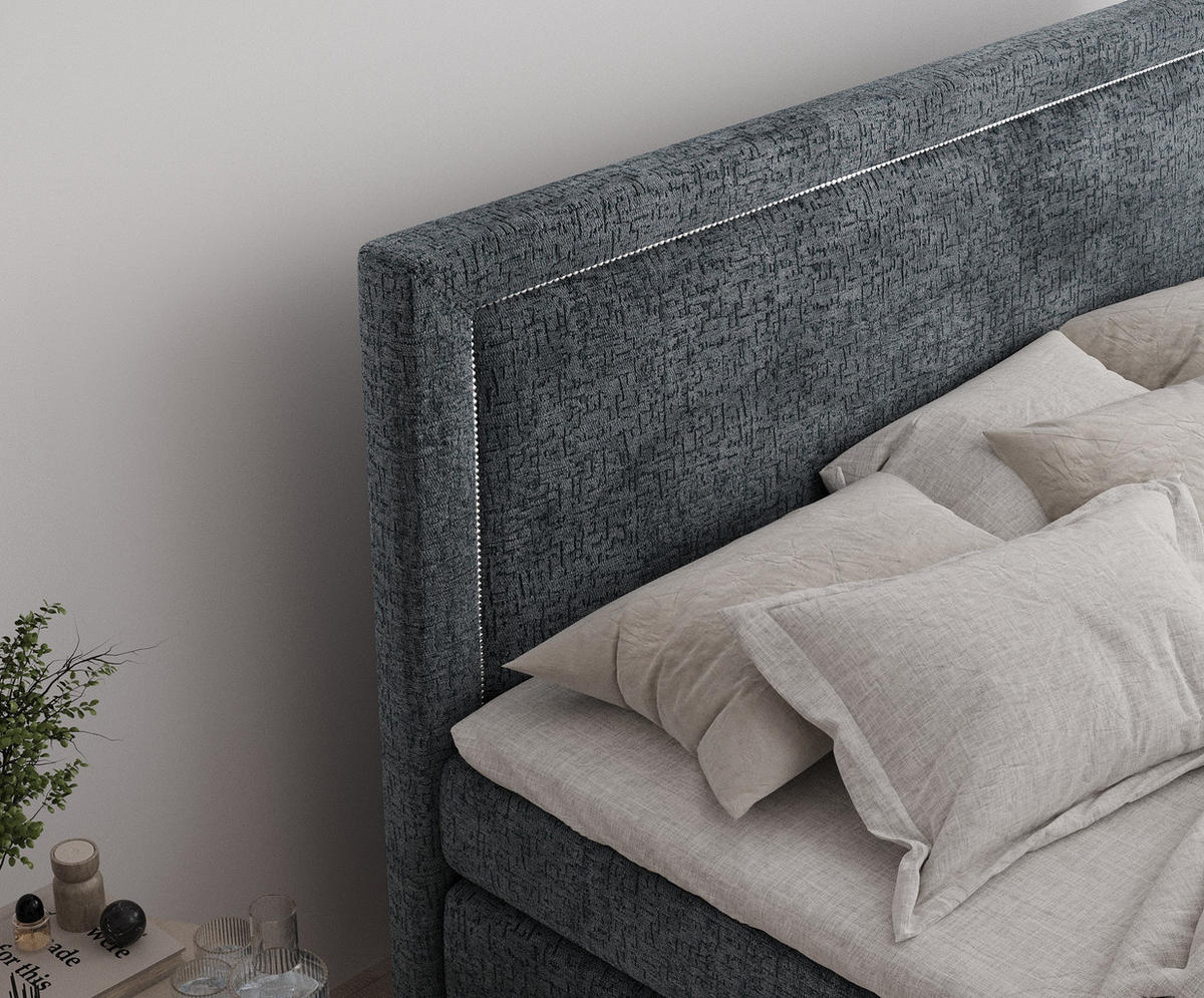 BOXSPRINGBETT Lavenda Blau Grau 200/200 cm - Blaugrau/Schwarz, Holz/Holzwerkstoff (200/200cm) - Maison de Reve