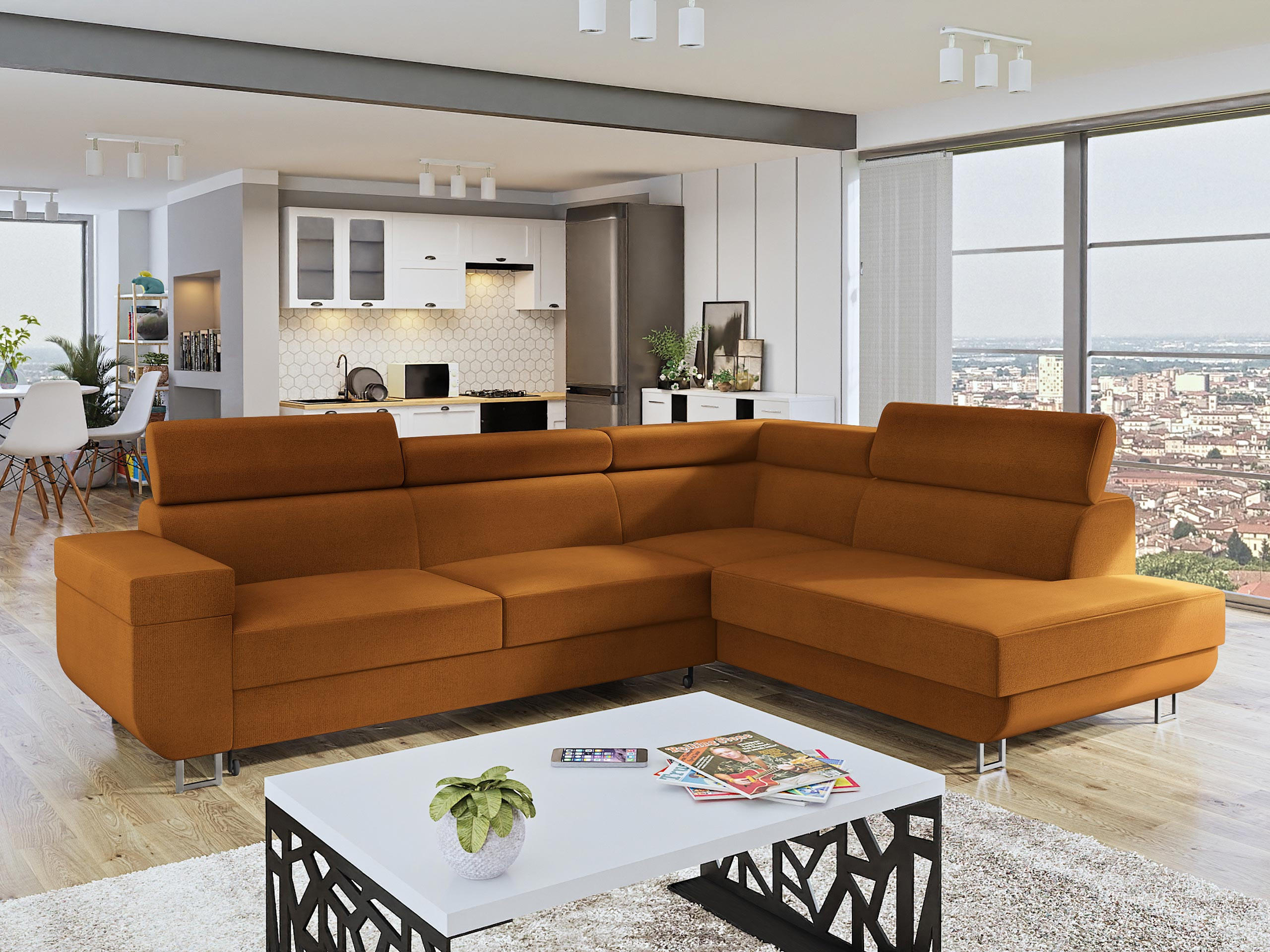 ECKSOFA Fonti, Seite: Rechts - Orange, Holz/Textil (253/188cm) - MIRJAN24