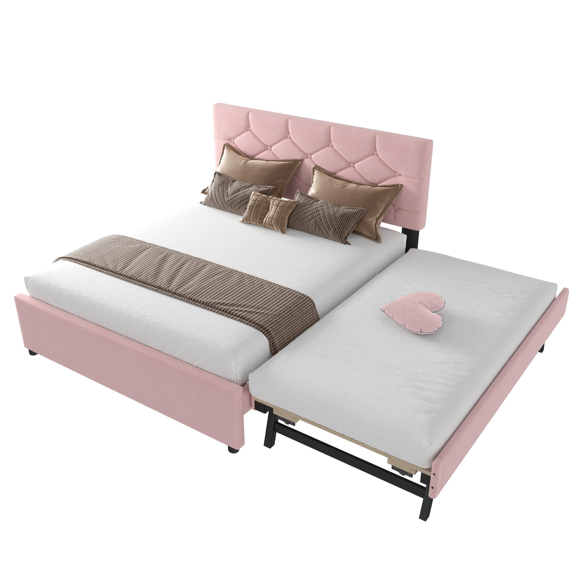 POLSTERBETT 140/200 cm rosa mit Rollcontainer aus Samt - Rosa, Textil (140/200cm) - OKWISH