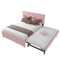 POLSTERBETT 140/200 cm rosa mit Rollcontainer aus Samt - Rosa, Textil (140/200cm) - OKWISH