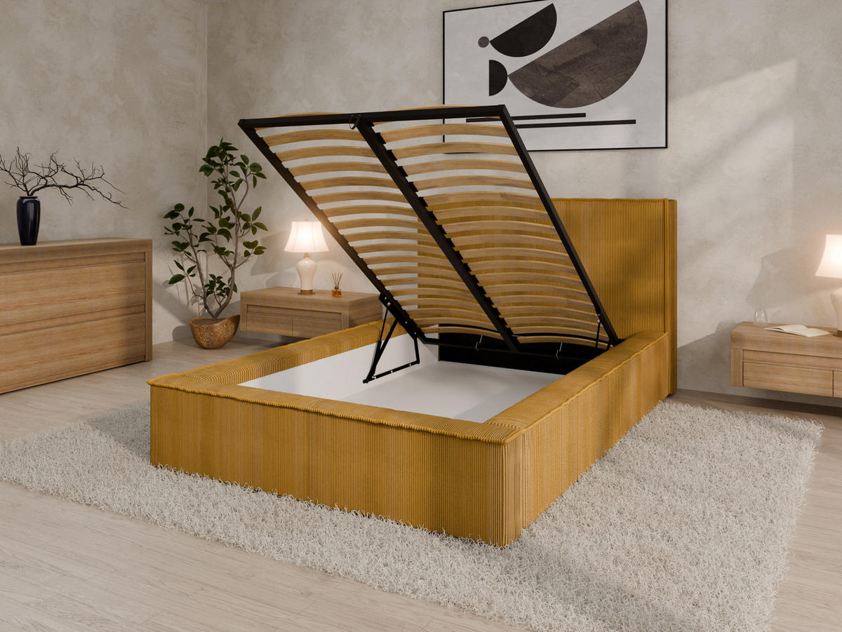 POLSTERBETT SANA 120x200cm Elegantes Polsterbett für modernen Wohnstil , ohne matratze, Currygelb - Currygelb, Holz (120/200cm) - Panda Möbel
