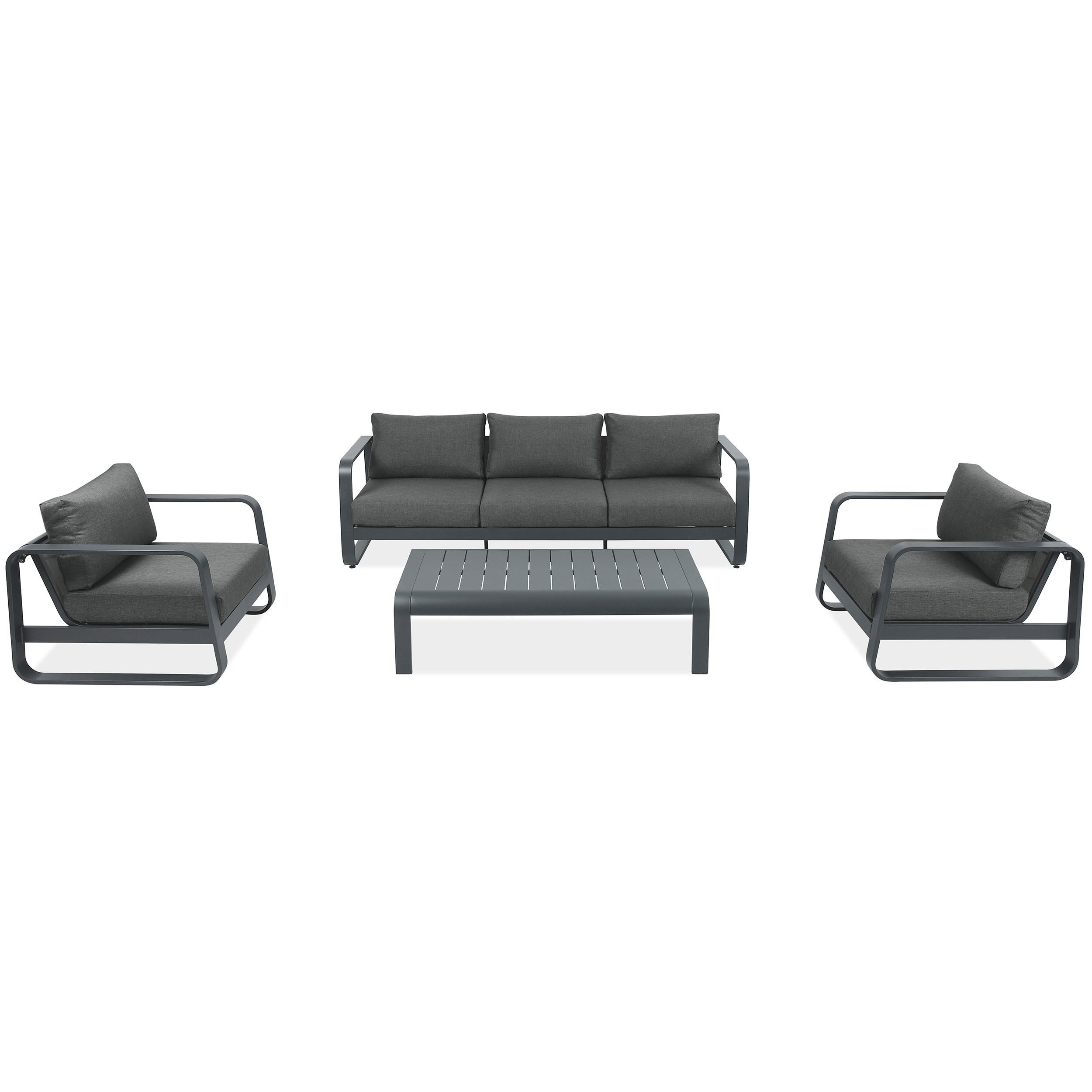 ZAHRADNÍ SADA Selene se sofa, křesly a konferenčním stolkem, pro 5 osob, kovové nohy, tmavě šedá - tmavě šedá, kov - Beautysofa