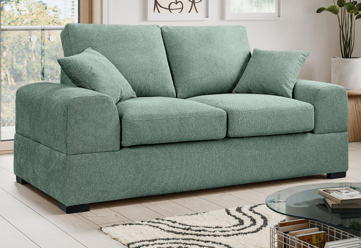 SOFA petrol Strukturstoff, Couch 2-Sitzer 182 cm mit Premium Kaltschaum - Petrol/Schwarz, Holz/Textil (182/90/93cm) - Inn.Furn