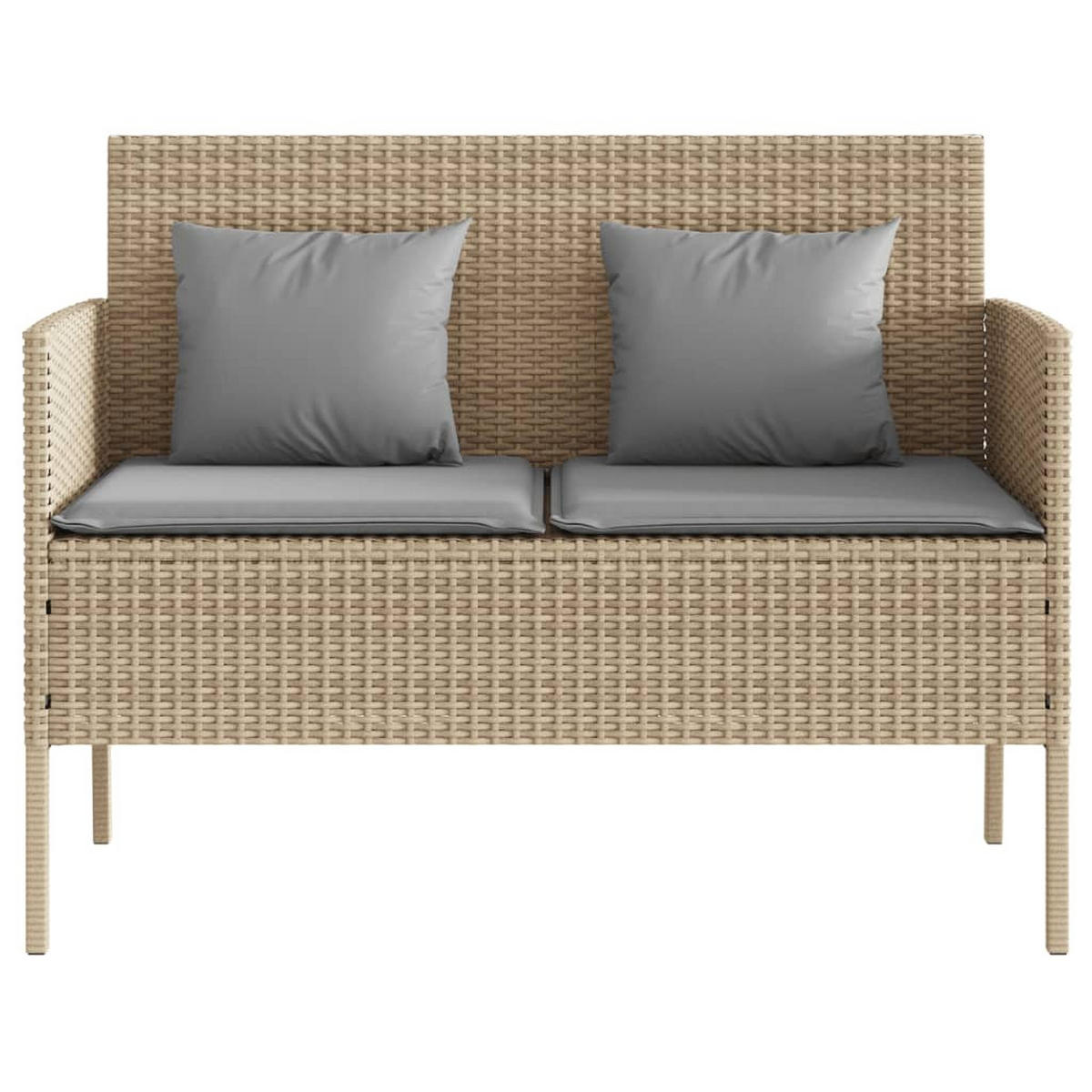 GARTENBANK mit Kissen Beige Poly Rattan - Beige/Grau, Kunststoff (113/87/61cm) - furnicato