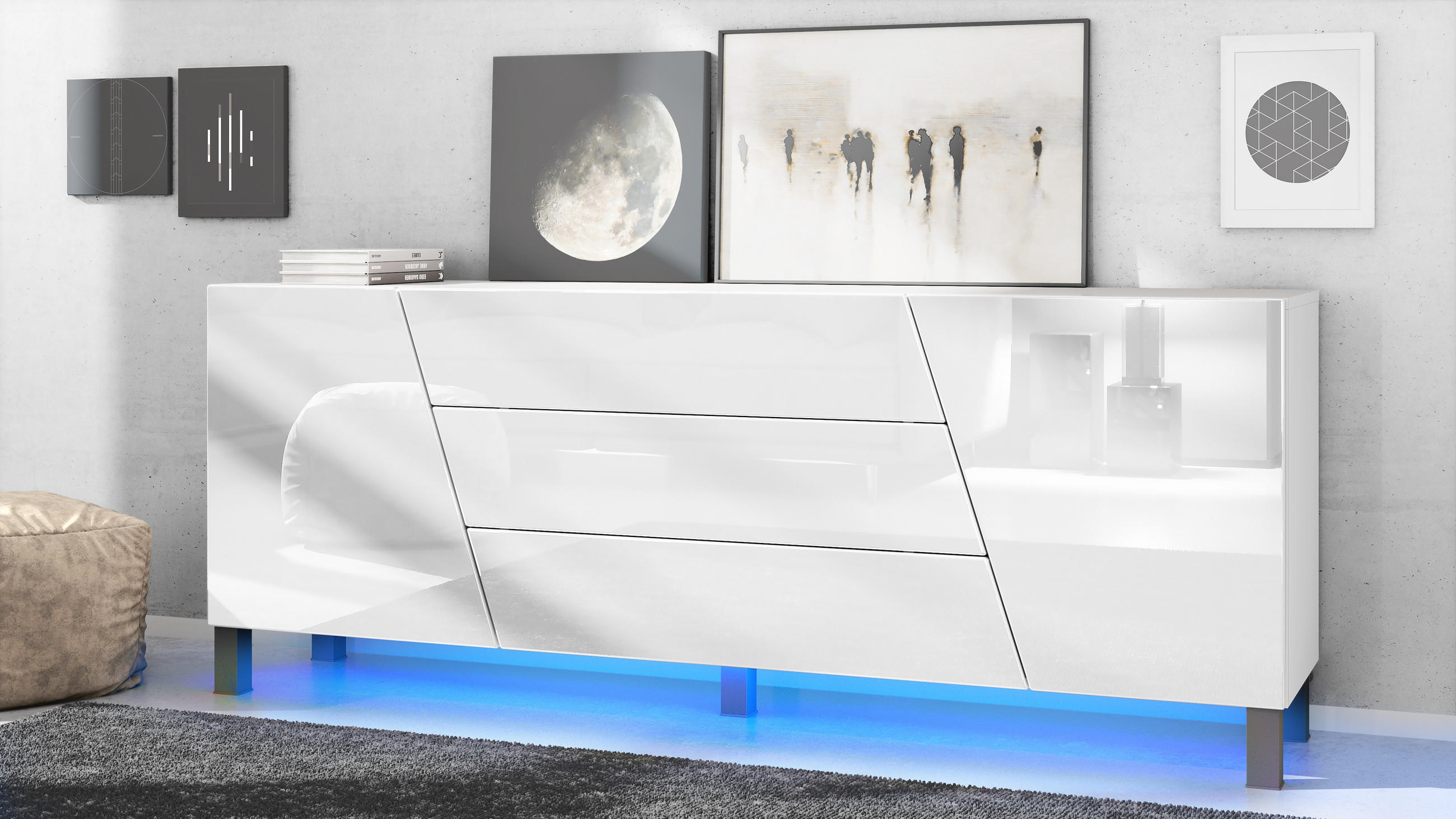 SIDEBOARD Houston Weiß Hochglanz - Weiß Hochglanz, Holzwerkstoff (178/69.5/38.5cm) - Vladon