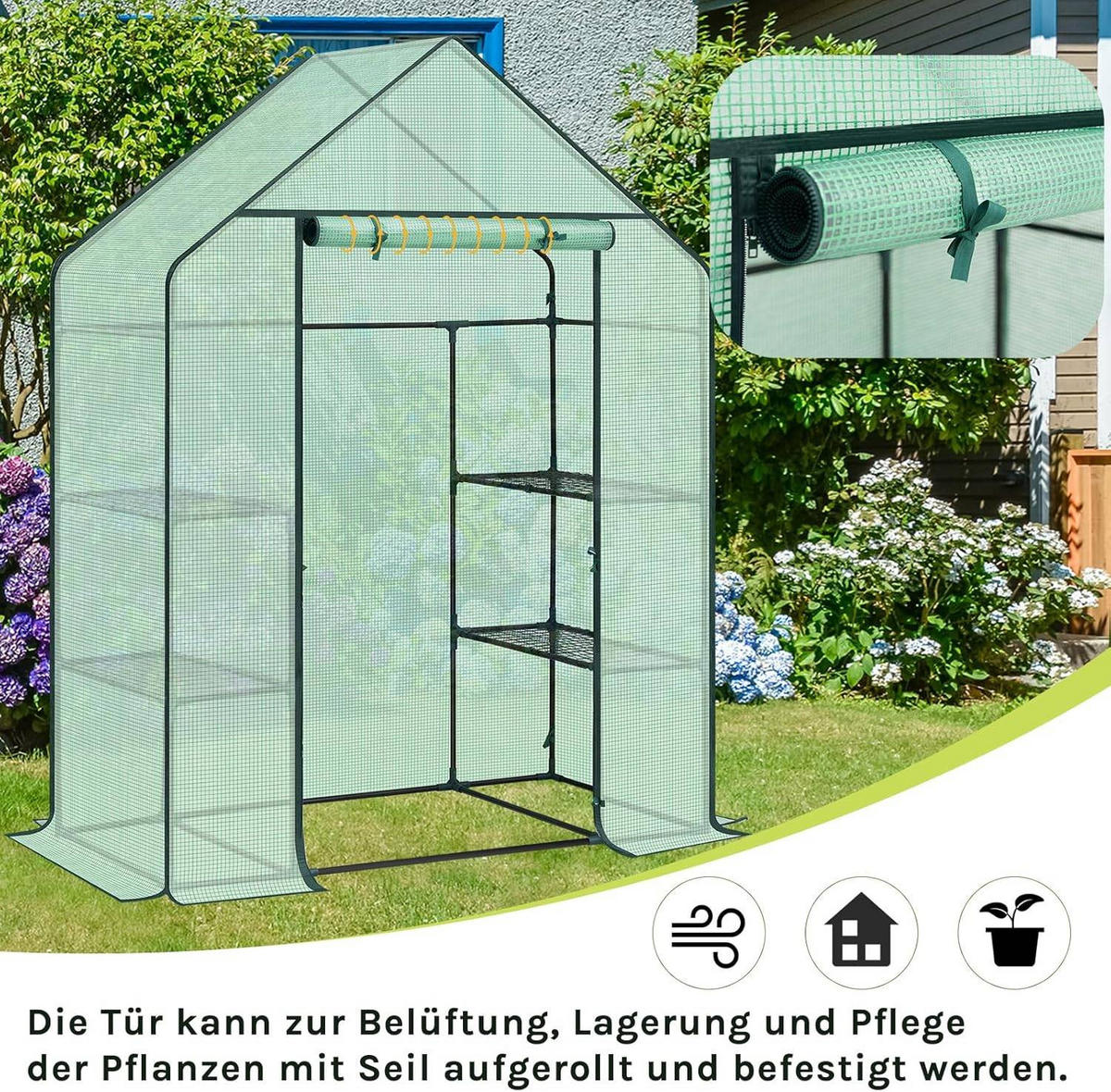 FOLIENGEWÄCHSHAUS, Metallgestell, 143 x 195 x 73 cm, Weiß - Grün, Textil/Metall (143/195/73cm) - Woltu