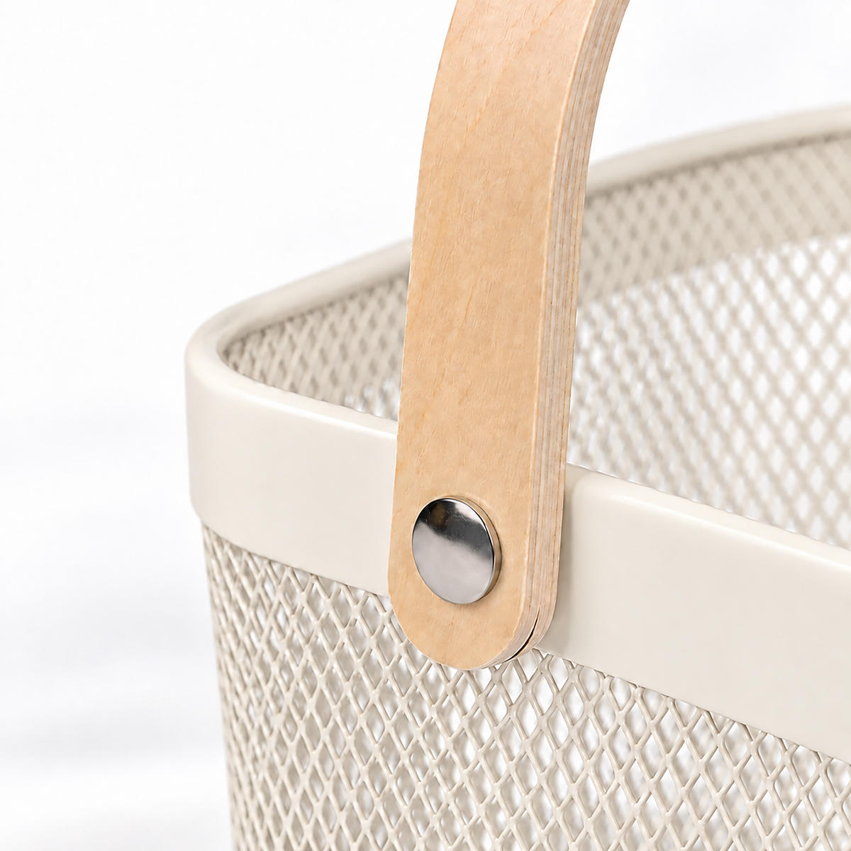 AUFBEWAHRUNGSKORB Creme Metall Holzgriff - Creme, Holz/Metall (26/17.5/24.5cm) - Relaxdays