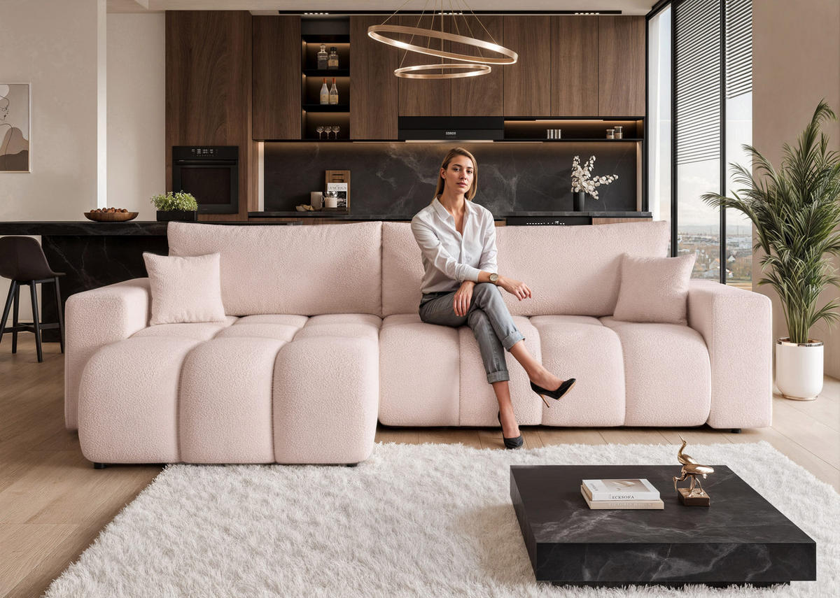 ECKSOFA OFI mit Schlaffunktion und Bettkasten Rosa - Rosa, Holzwerkstoff/Kunststoff (278/145cm) - Idohome