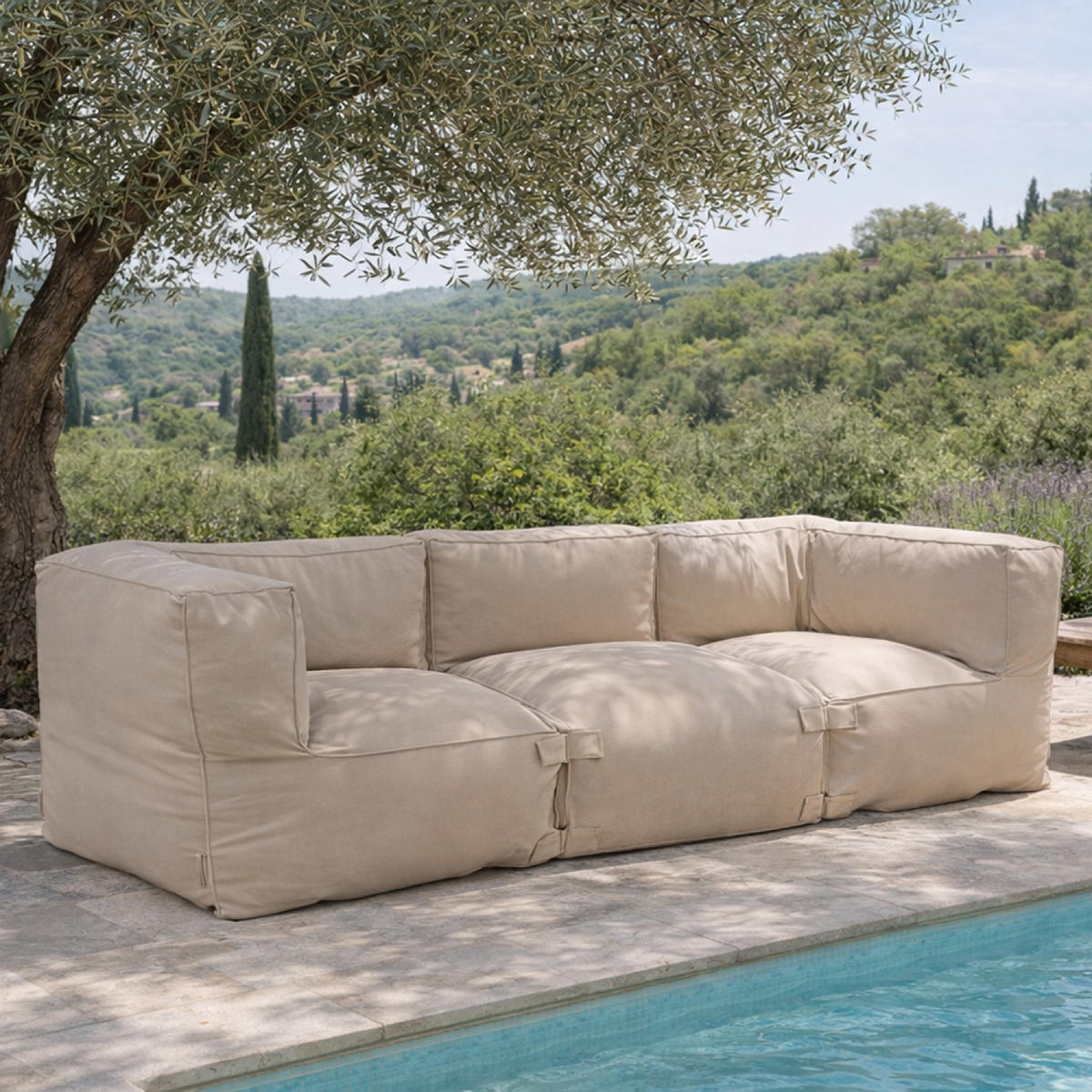 GARTENSOFA Praiano Beige 3-Sitzer Modular aus Wasserabweisendem Stoff - Beige, Kunststoff (85/65/85cm) - Concept Usine