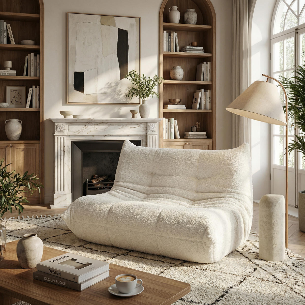 SITZSACK 2-Sitzer Ergonomischer aus Chenille & Memory-Schaum, Montagefrei - Beige, Textil (127/83/99cm) - Urban Meuble