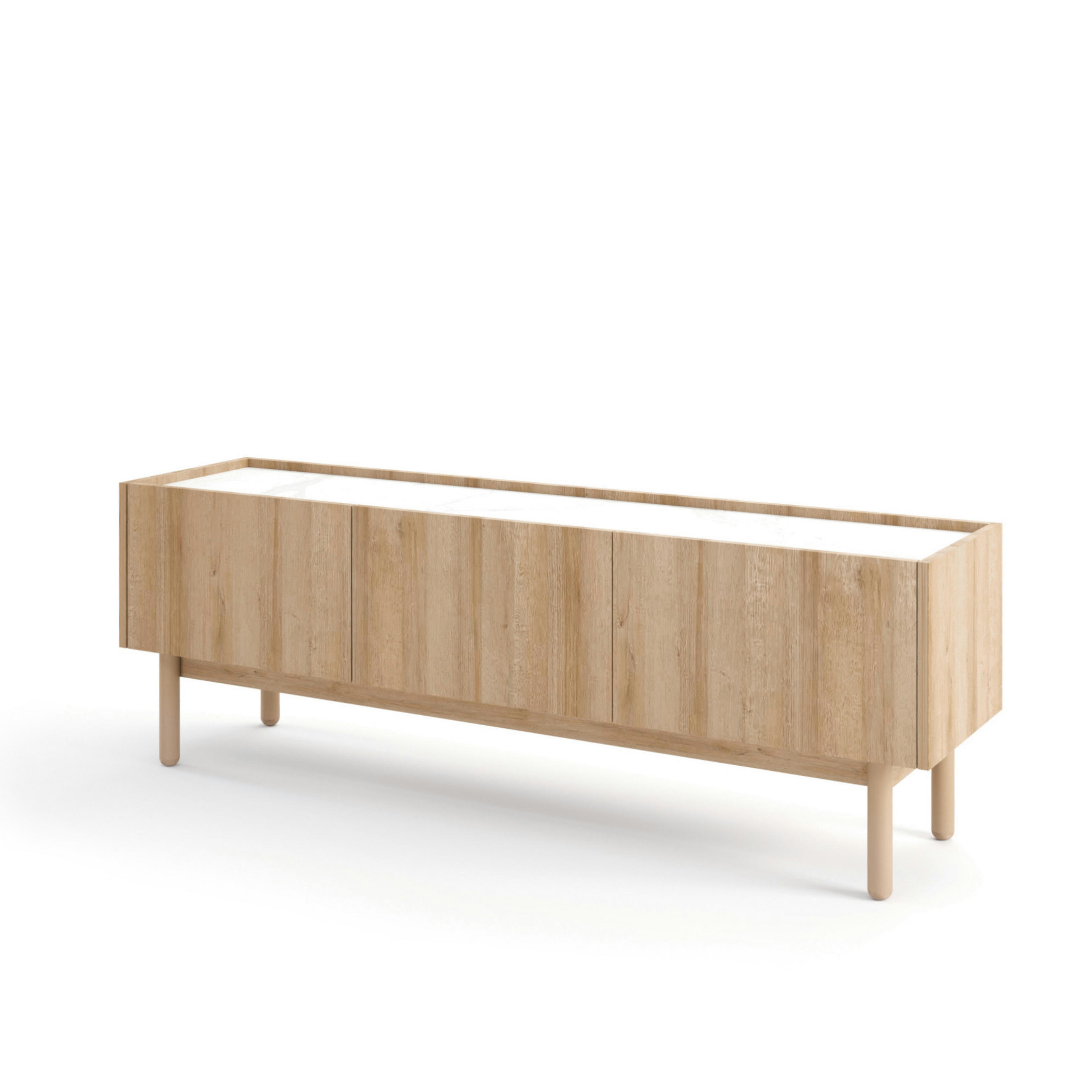 LOWBOARD Revelstoke RTV144, Riviera-Eiche, Marmor Weiß - Eichefarben/Eiche Artisan, Glas/Holz (144/48/37cm) - Komodee