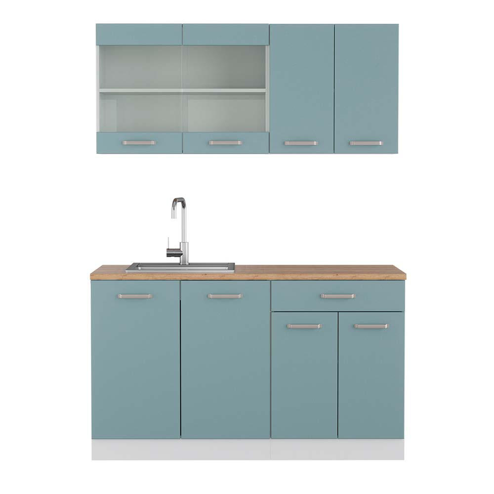 KÜCHENZEILE R-Line Blau-Grau/Weiß 140 cm, AP Eiche - Blaugrau/Weiß, Holzwerkstoff (140/81.6/60cm) - Vicco