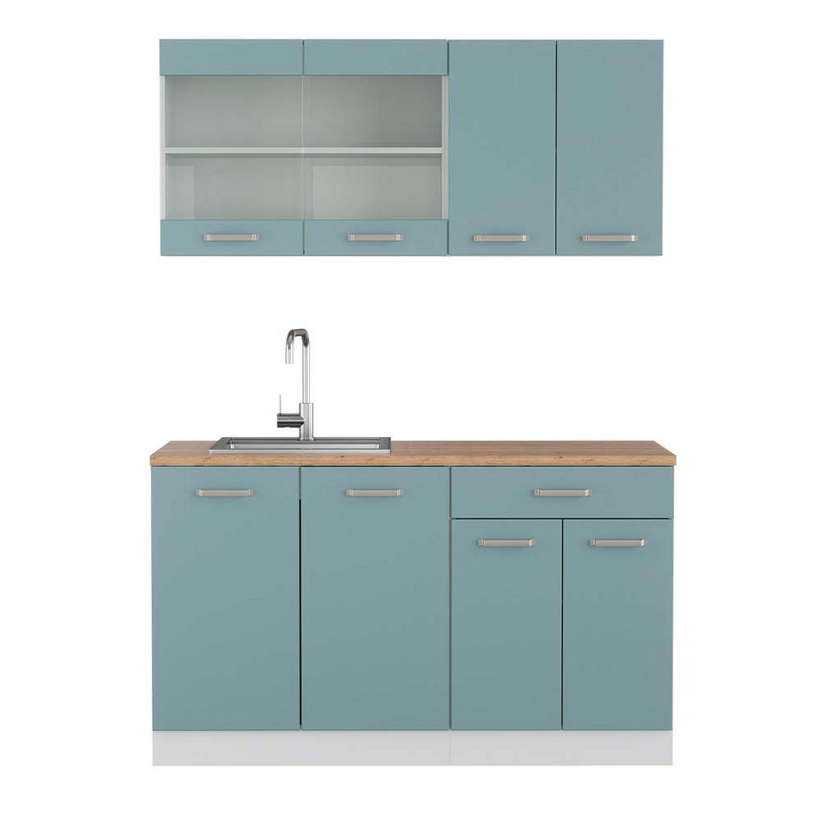 KÜCHENZEILE R-Line Blau-Grau/Weiß 140 cm, AP Eiche - Blaugrau/Weiß, Holzwerkstoff (140/81.6/60cm) - Vicco