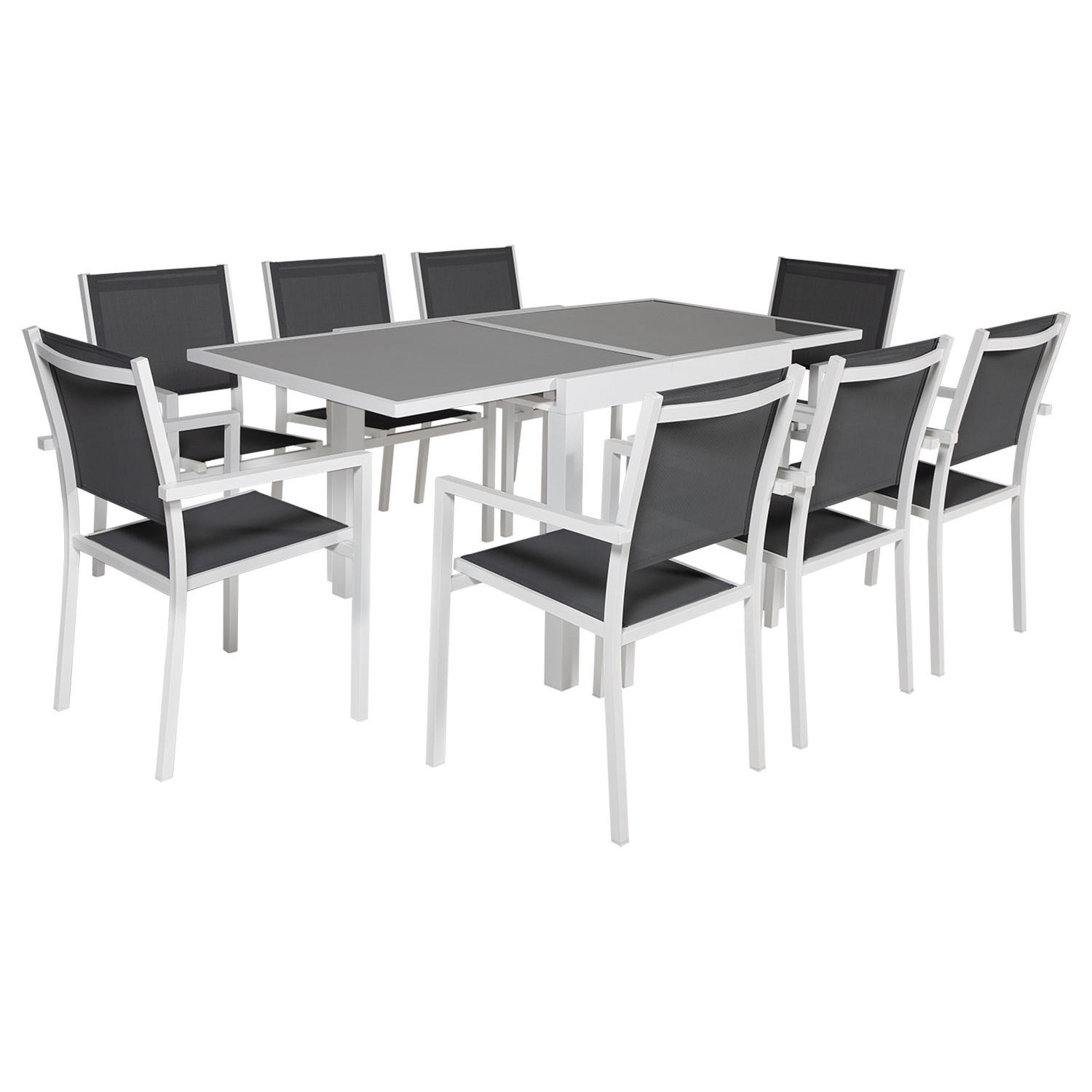 GARTENMÖBEL Lampedusa Grau und weiß 8 Plätze - Weiß, Metall - Happy Garden
