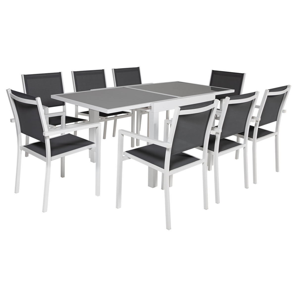 GARTENMÖBEL Lampedusa Grau und weiß 8 Plätze - Weiß, Metall - Happy Garden