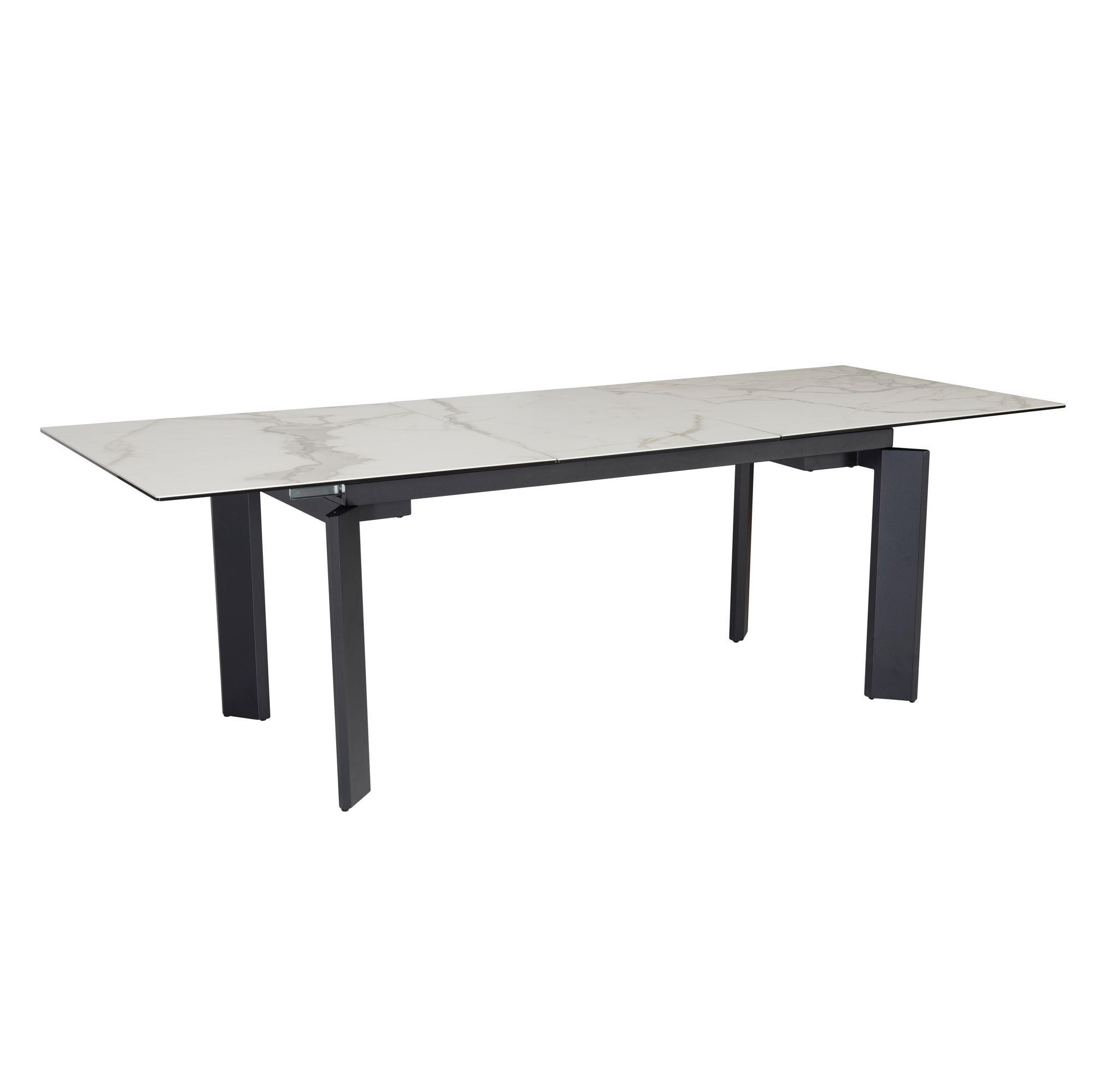 ESSTISCH Ausziehbar Keramik Glas Marmoroptik 180-240 MALTA, Weiß-Schwarz 180x95x77 cm - Schwarz/Weiß, Glas/Metall (95/180/77cm) - KADIMA DESIGN