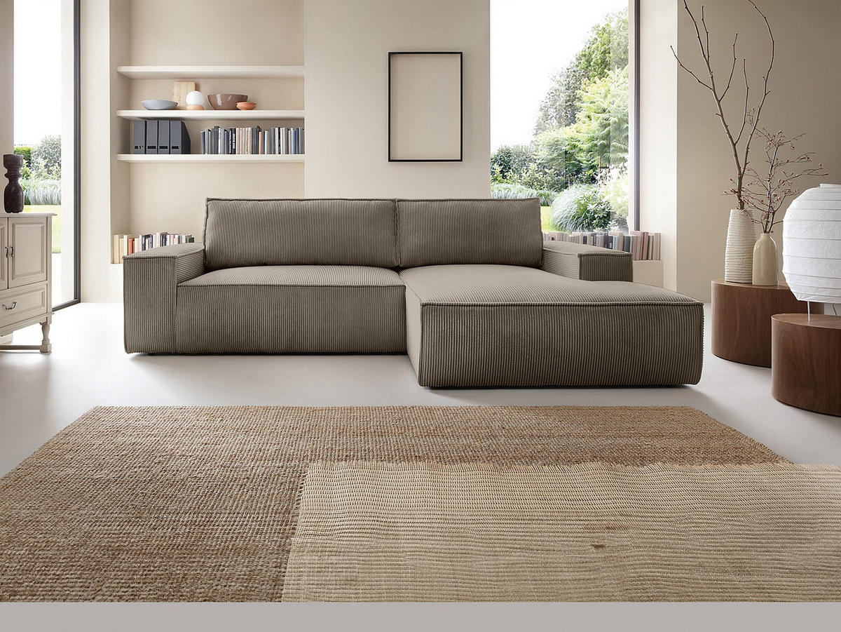 ECKSOFA mit Schlaffunktion - Ecke rechts - Cord - Taupe - AMELIA - Taupe, Textil (267/167cm) - Vente-Unique