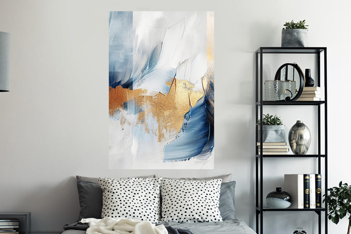 WANDTATTOO Gold - Blau - Aquarell - Kunst - Modern 80x120 cm - Hellblau, Kunststoff (80/120/0.1cm) - MuchoWow