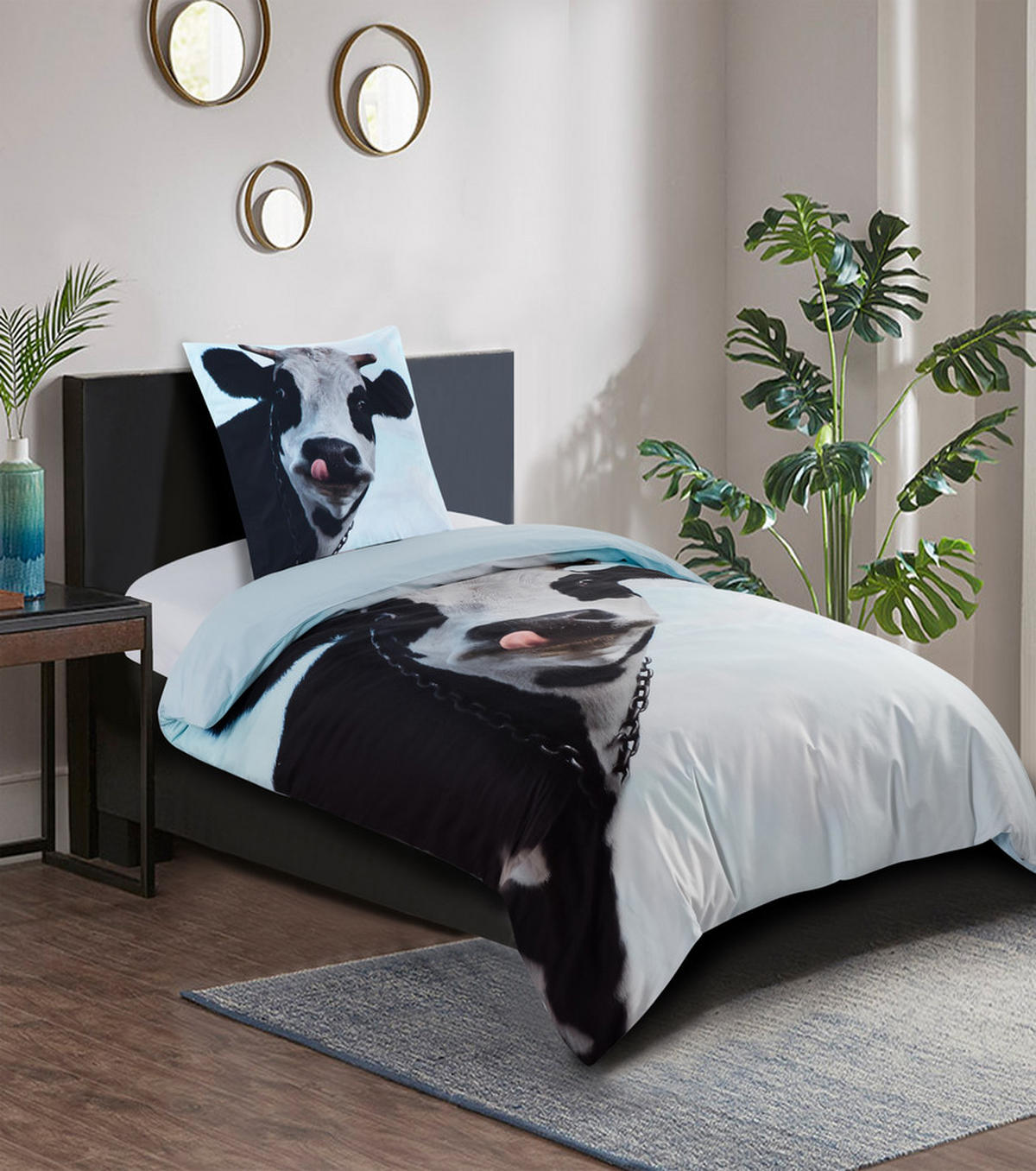 BETTWÄSCHE 2-teilig Kuhkopf - Blau, Naturmaterialien (135/200cm) - Sanilo