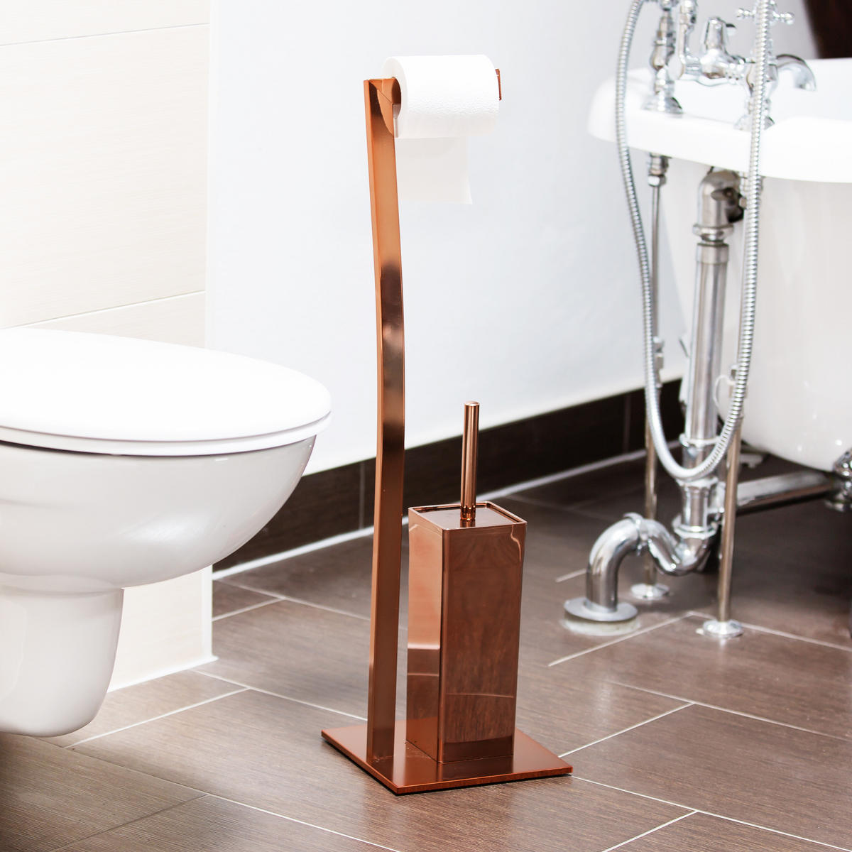 WC Garnitur - Kupferfarben, Metall (20/71/20cm) - Relaxdays