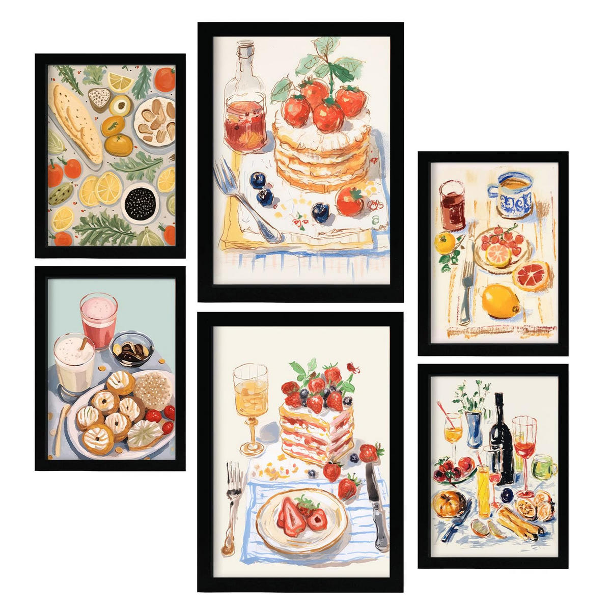 POSTER Set Mit 6 Nachspeisen In Foodies A3 & A4 Schwarzer Rahmen - Schwarz, Papier (29/3cm) - Nacnic