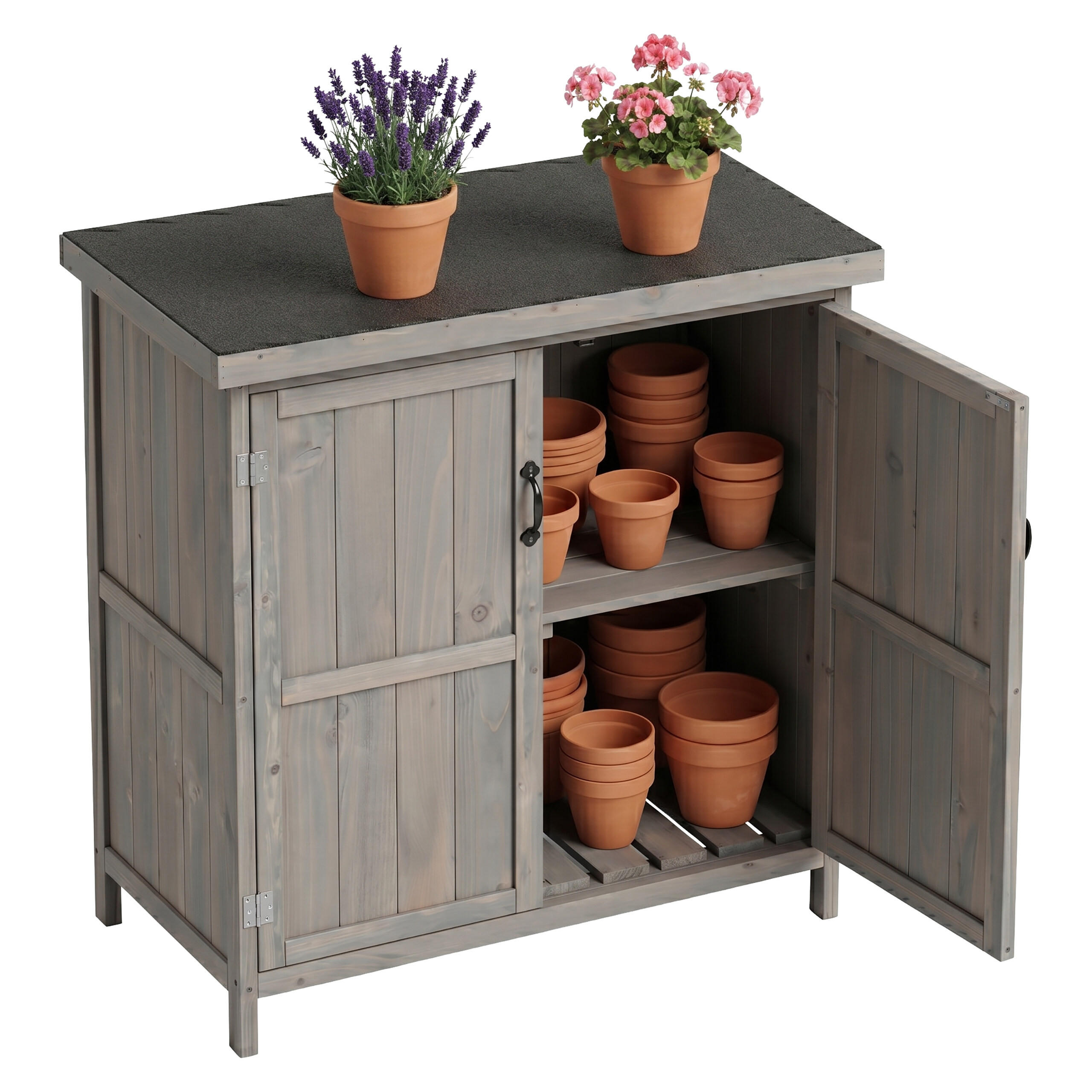 GARTENSCHRANK Grau Holz 88x75x44 cm - Grau, Holz/Papier (75/88/44cm) - Relaxdays