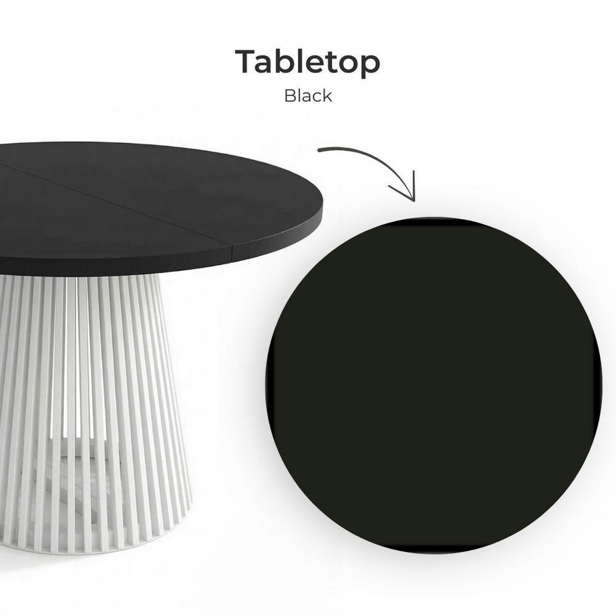 ESSTISCH runder ausziehbarer Tisch für Esszimmer DOVER 100 / 150 cm, Farbe: Schwarz / Weiß - Schwarz/Weiß, Holz (150/100/77cm) - Dekori_Interiors