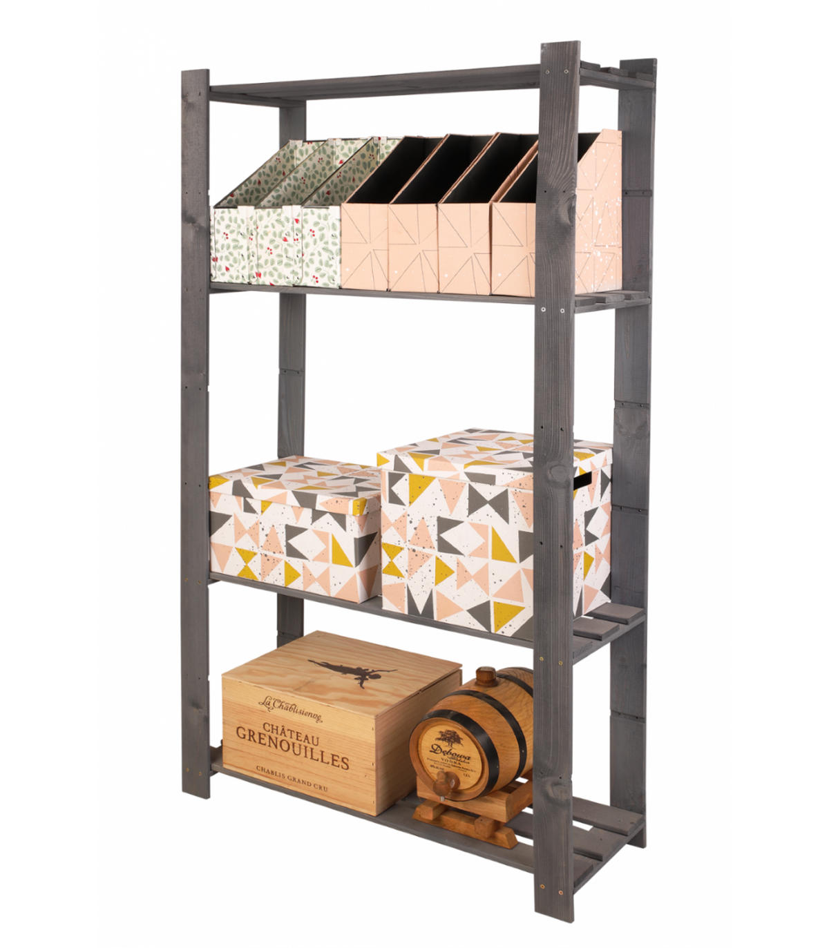 HOLZREGAL PINEPEAK 150x80x28cm 4 Fachboden 1,2cm dickes Kiefernholz Grau - Grau, Holz (80/150/28cm) - PROREGAL
