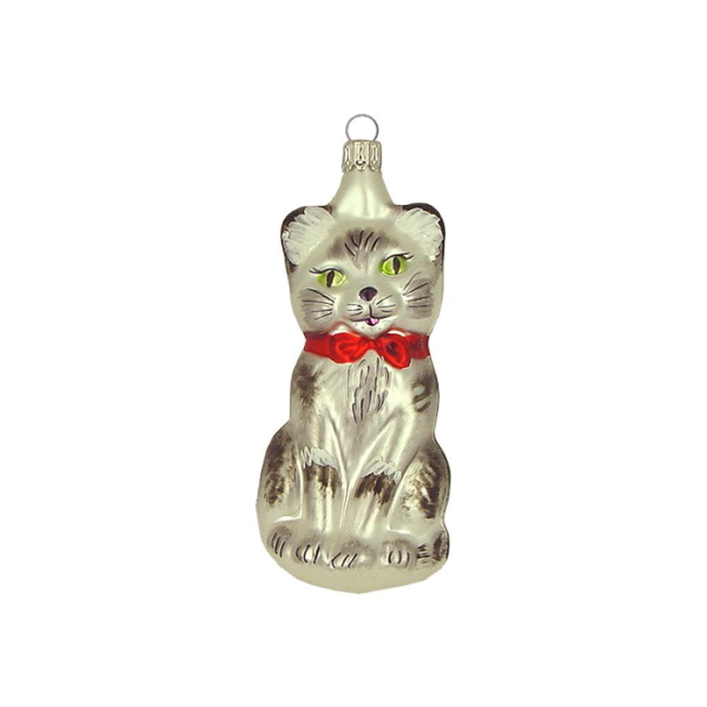CHRISTBAUMSCHMUCK Große Katze weiß matt 12 cm - Multicolor, Metall (0.1/12/0.1cm)