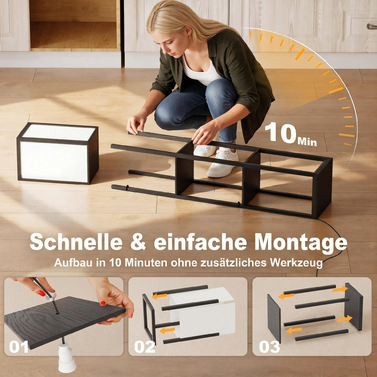 STEHLEUCHTE mit Ablagen MDF Schwarz - Schwarz, Holzwerkstoff (26/26/161cm) - HOMCOM
