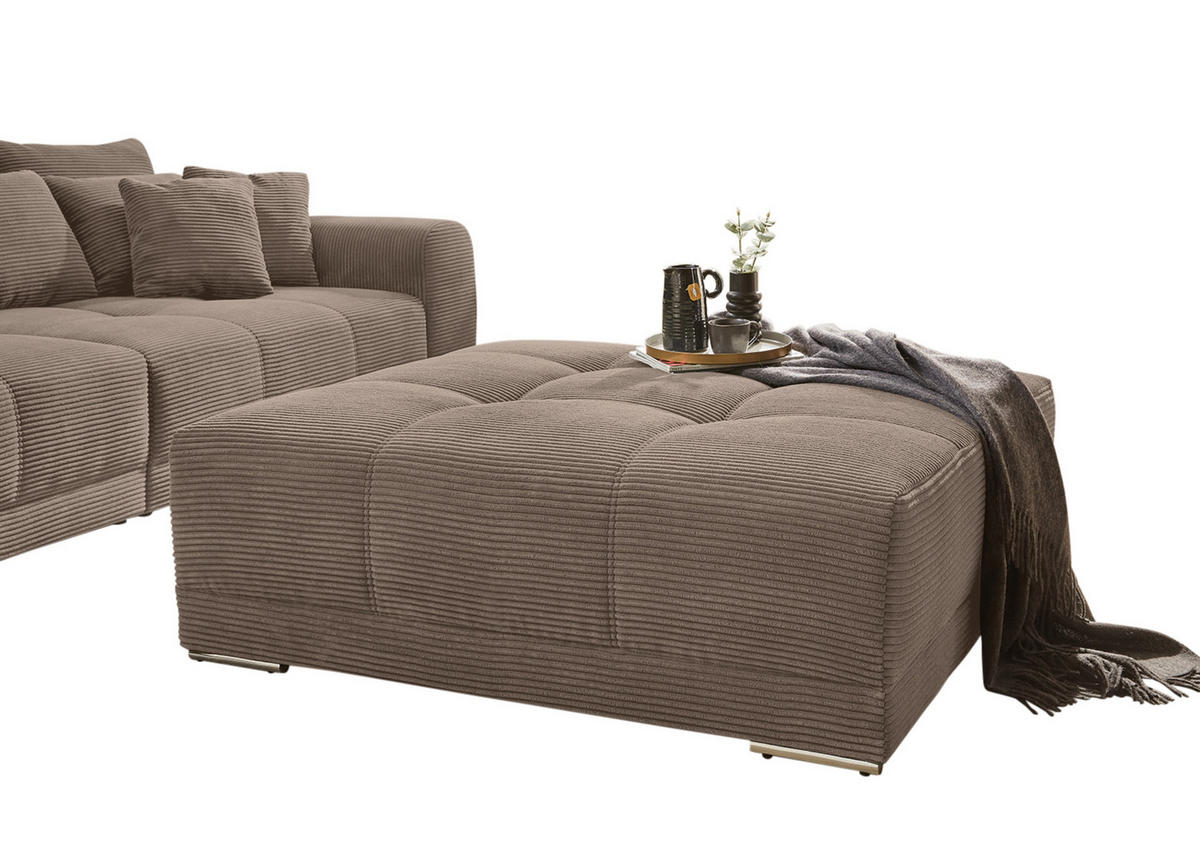 XXL-HOCKER Federkern B120/T120/H39 cm (passend zum BIG-SOFA) Cord Braun Taupe / 15178 - Taupe/Chromfarben, Textil/Metall (120/39/120cm) - luma-home