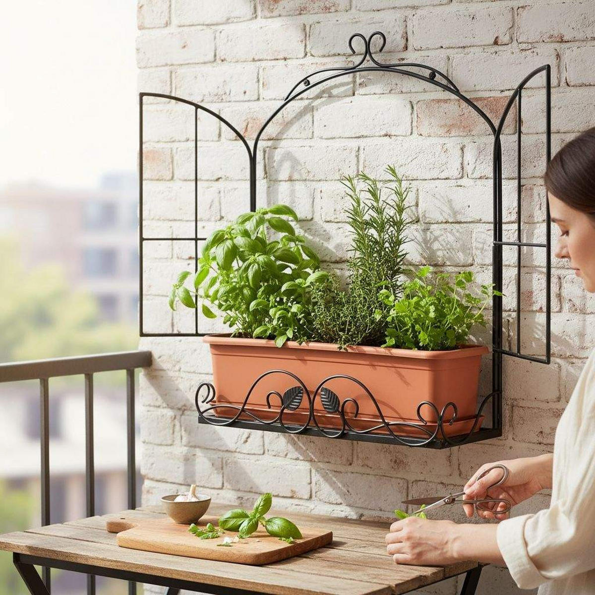 KRÄUTERREGAL FÜR BALKON UND WAND Wetterfest Schwarz 50 cm - Schwarz, Metall (52/62/18cm) - DanDiBo