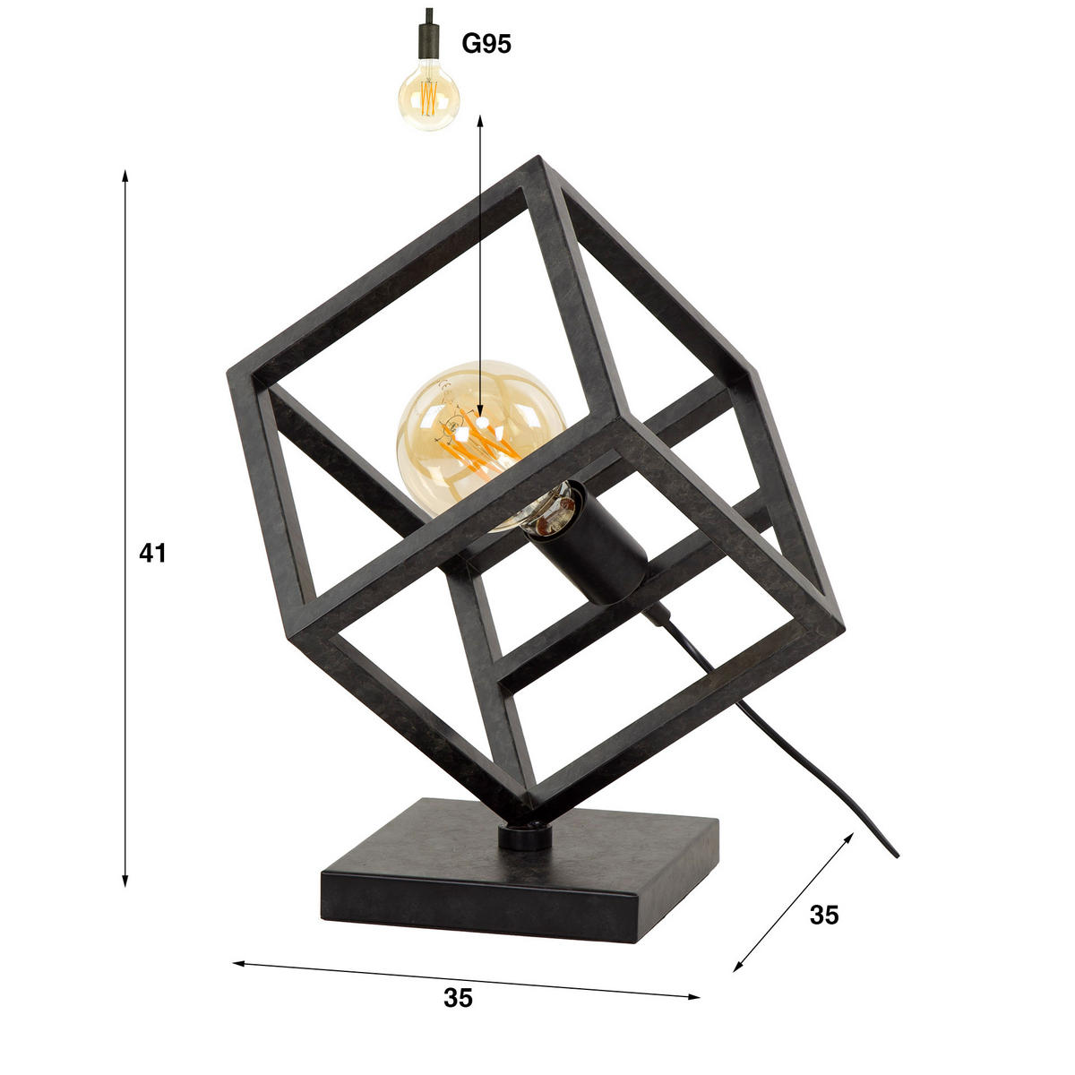 TISCHLEUCHTE Cube Schwarz 35/35/41 cm - Schwarz, Metall (35/35/41cm) - Hoyz Collection