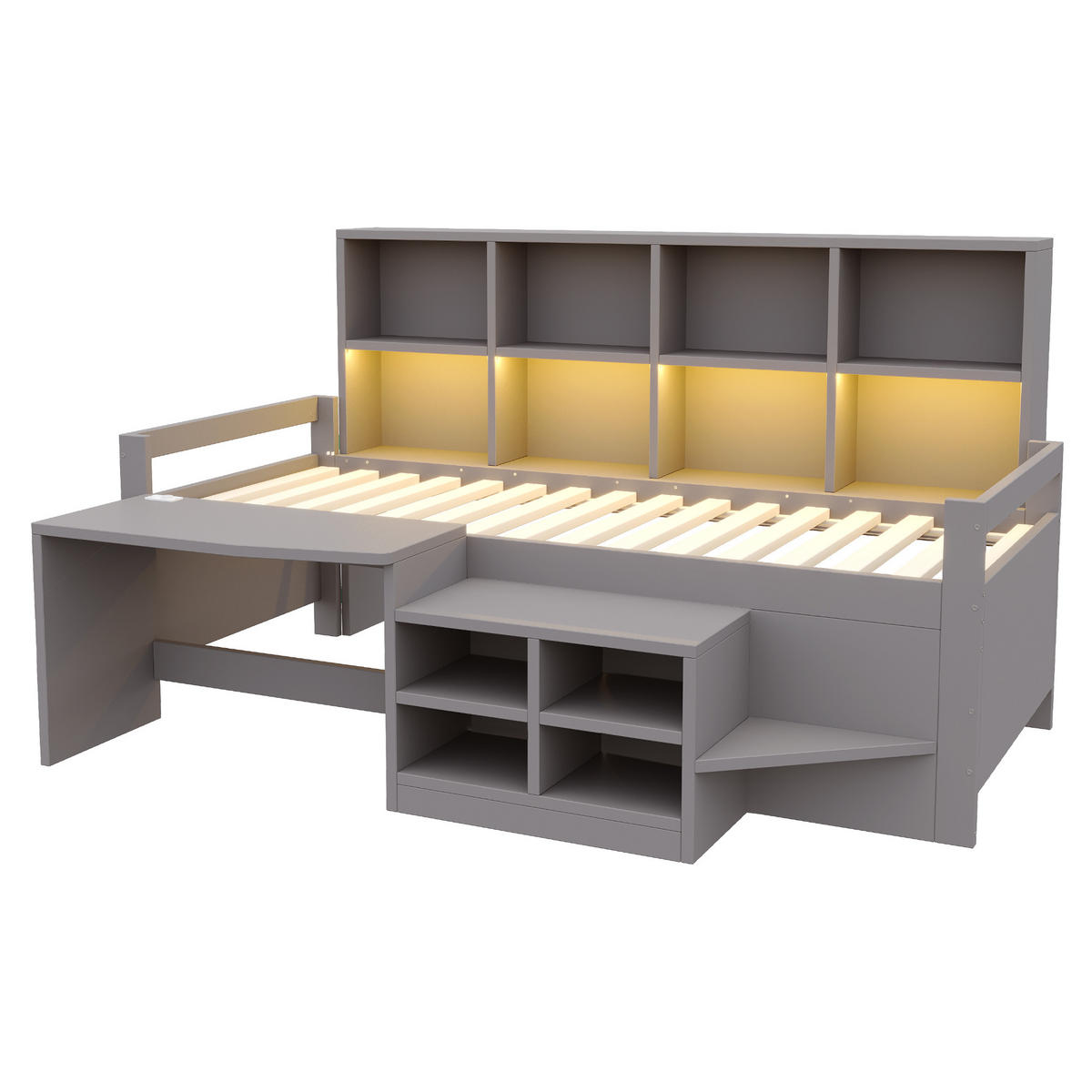 MULTIFUNKTIONSBETT mit Schreibtisch 90x200 cm Holz Grau - Grau, Holz (90/200cm) - Meubliv