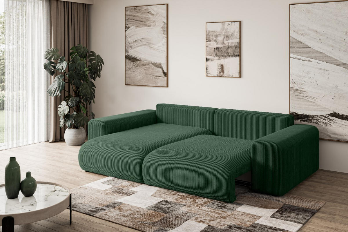 ECKSOFA mit Schlaffunktion und Bettkasten ESKAR-L 256x165x84cm Grün Cord - Schwarz/Grün, Holzwerkstoff/Kunststoff (256/165cm) - ALTDECOR
